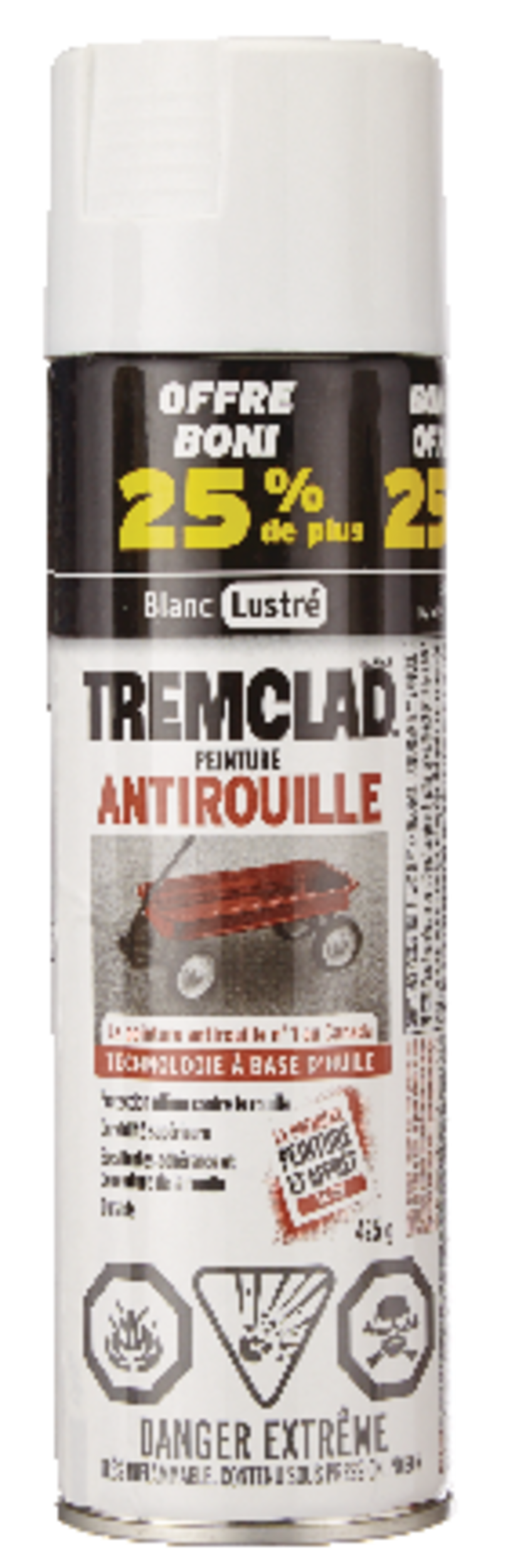 Peinture antirouille en aérosol à base d'huile Tremclad, 25 % en prime, blanc lustré, 425 g Front_Elevated