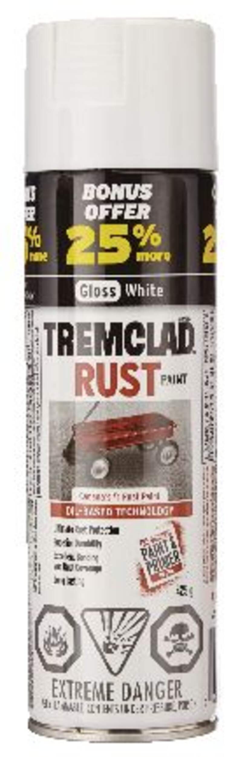 Tremclad® Oil-Based Rust Aerosol Spray Paint, 25% Bonus, Gloss White, 425-g Front_Flat
