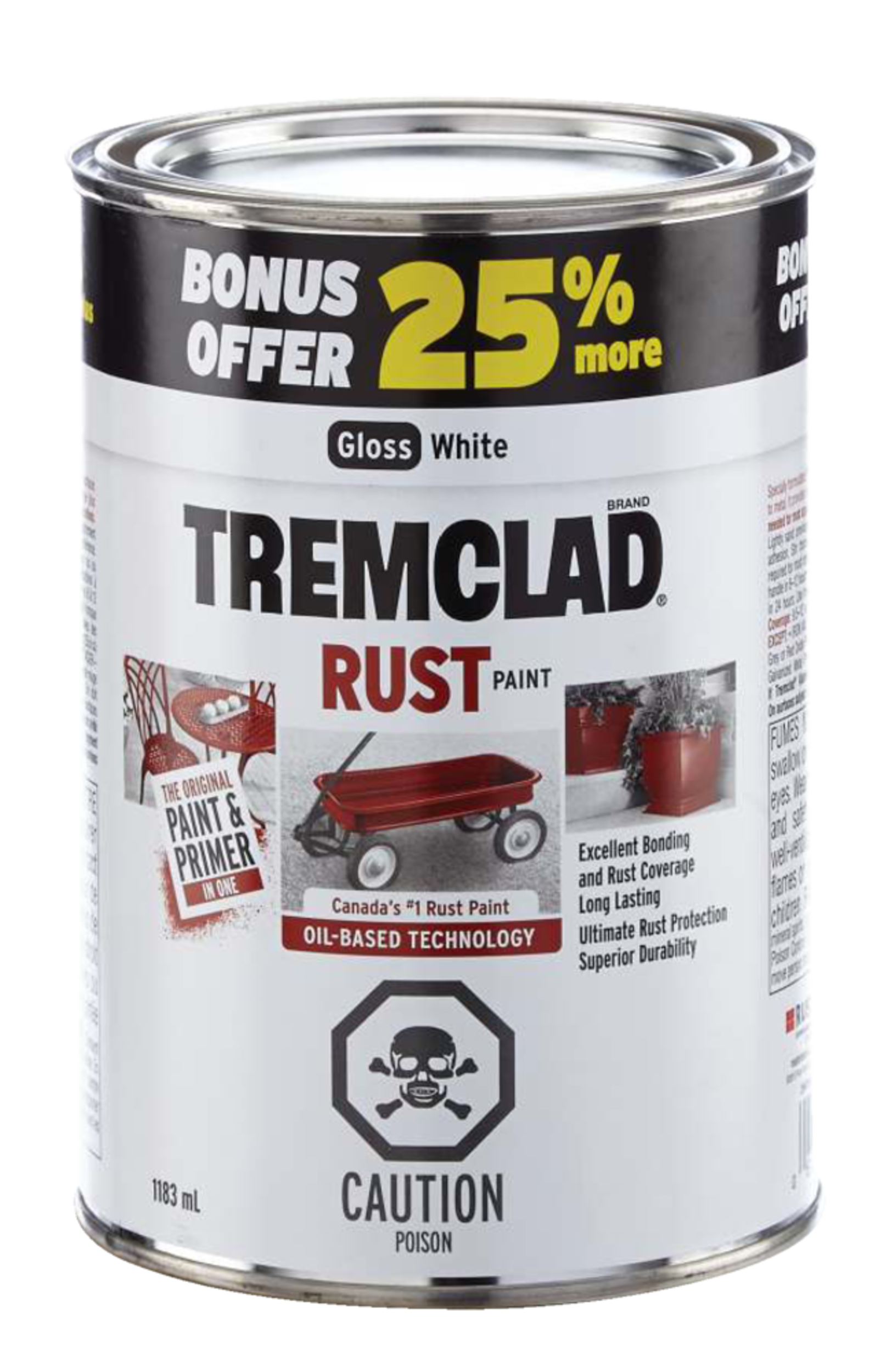 Tremclad® Oil-Based Rust Paint, 25% Bonus, Gloss White, 1184-mL/1.25-qt Front_Elevated