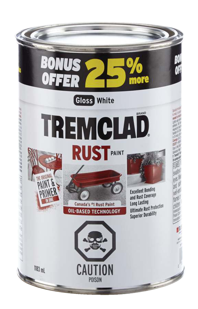 Tremclad® OilBased Rust Paint, 25 Bonus, Gloss White, 1184mL/1.25qt