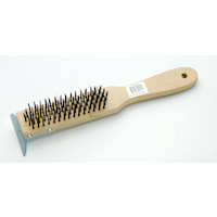 Wooden 5-Row Carbon Steel Wire Brush with Metal Scraper, Cleans/Removes Paint, Rust & Dirt Front_Angled_Left