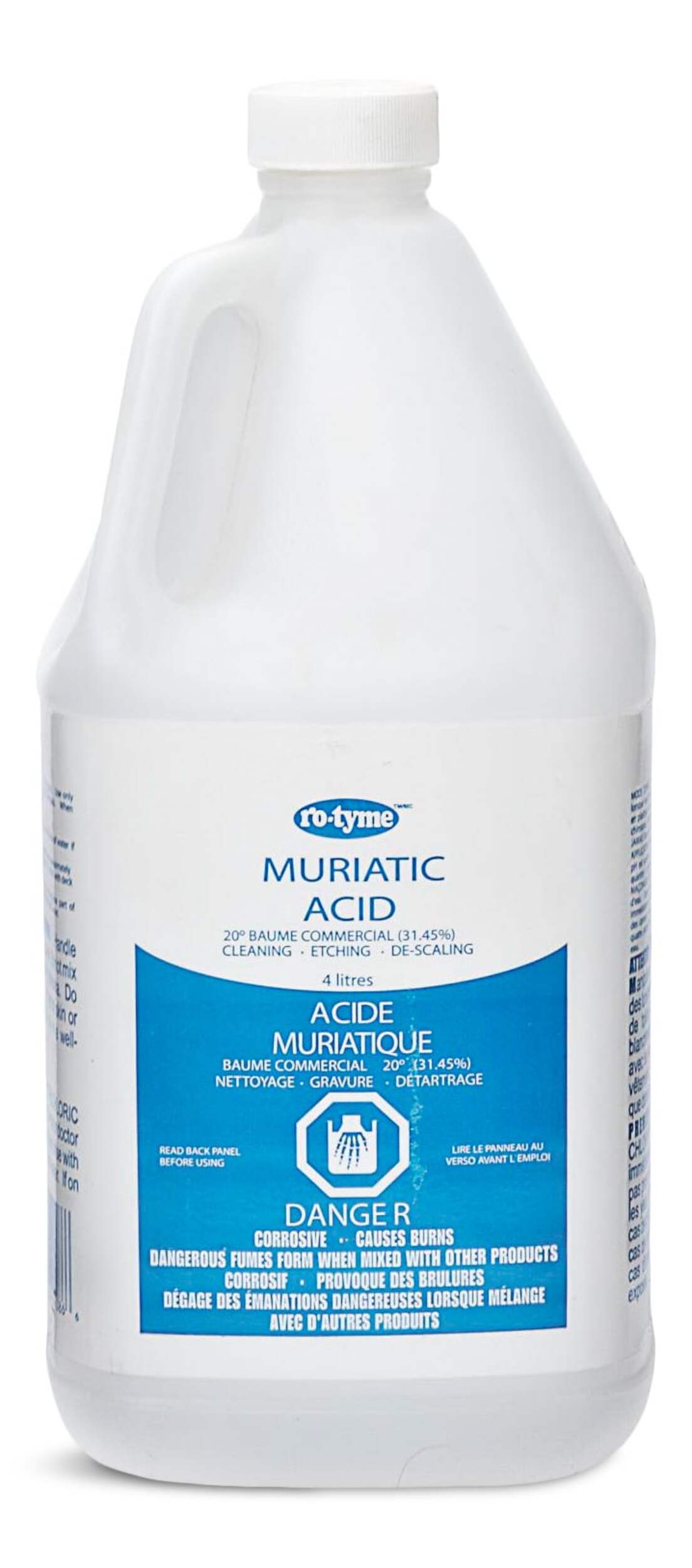 Ro-Tyme Muriatic Acid For Cleaning & Etching Concrete & Descaling Tile/Porcelain, 4-L Front_Flat