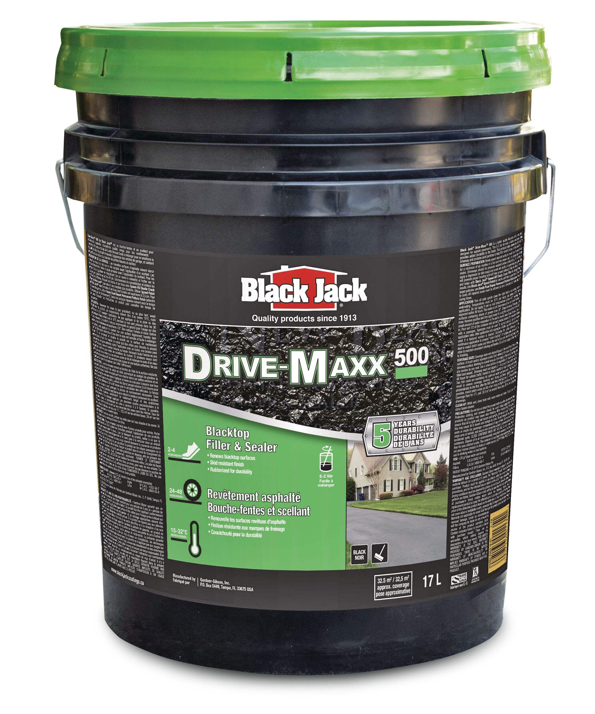 Black Jack® Drive-Maxx™ 500 5-Year Asphalt Driveway Filler & Sealer, 32.5 sq. m Coverage, 17-L Front_Flat
