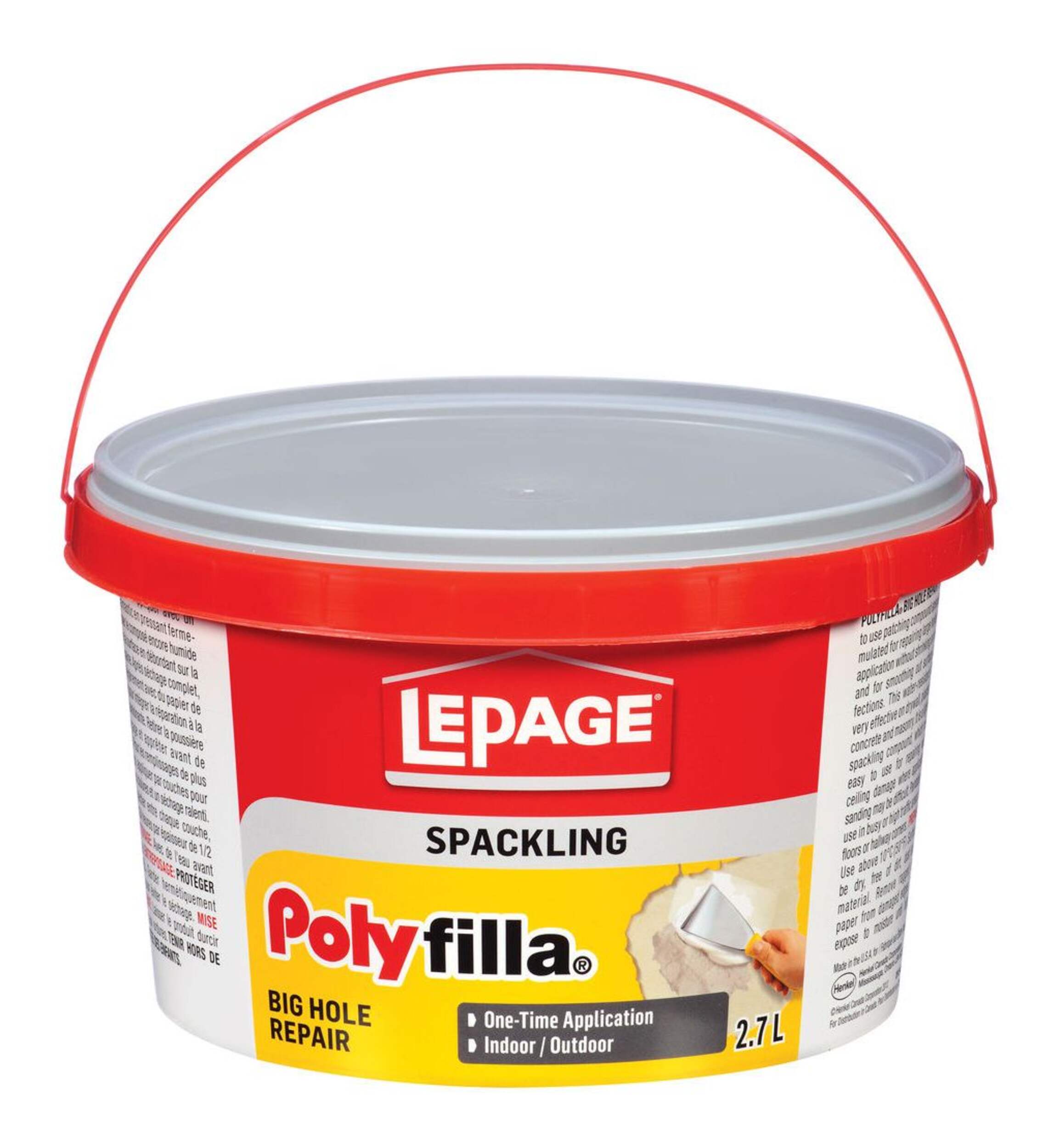 LePage Polyfilla Big Hole Repair Spackling, Hole/Crack Filler, Indoor/Outdoor Use, White, 2.7-L Front_Elevated