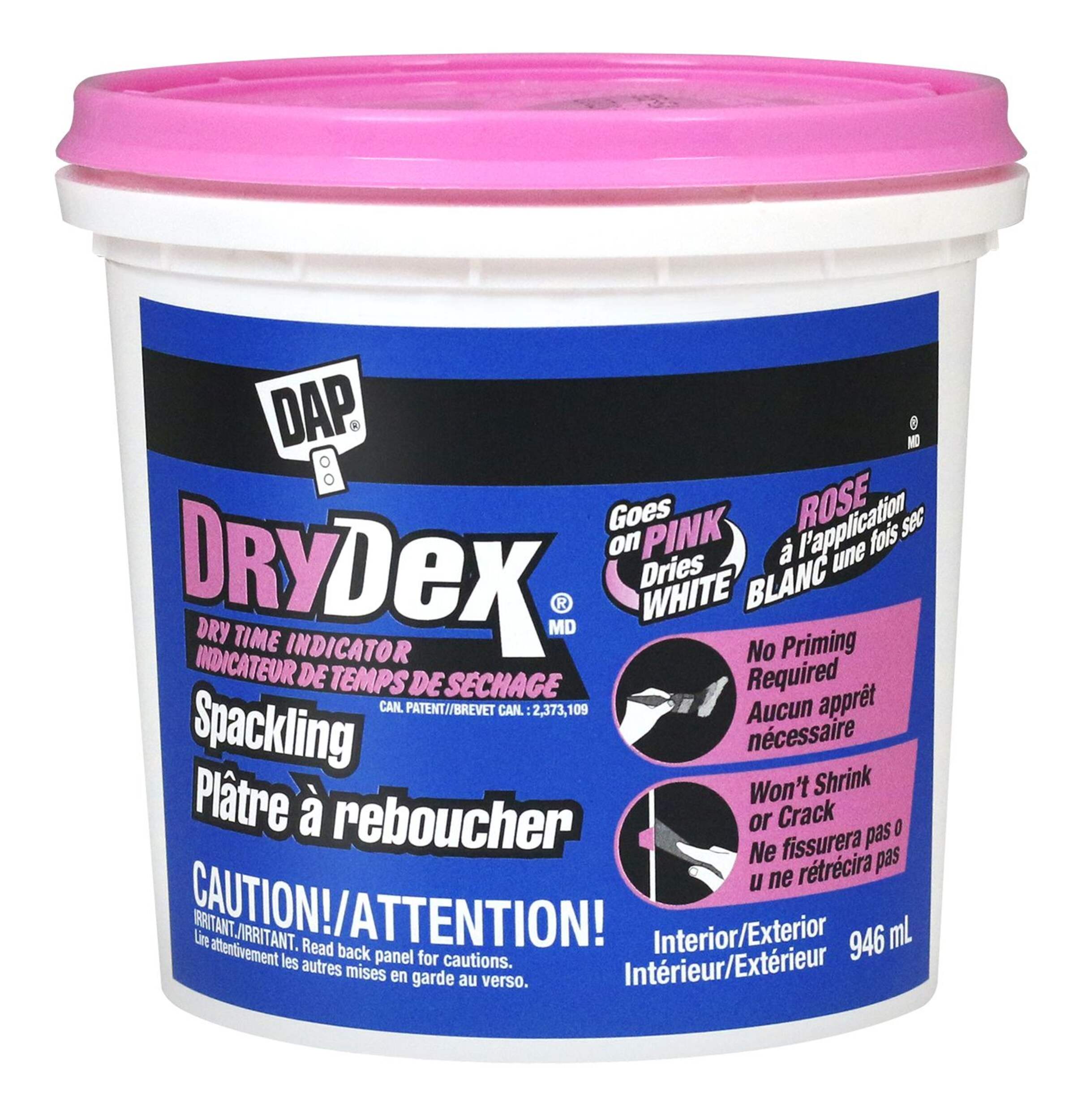DAP DryDex Spackling, Indoor/Outdoor Wall Hole & Crack Repair with Dry Time Indicator, 946-mL Front_Elevated