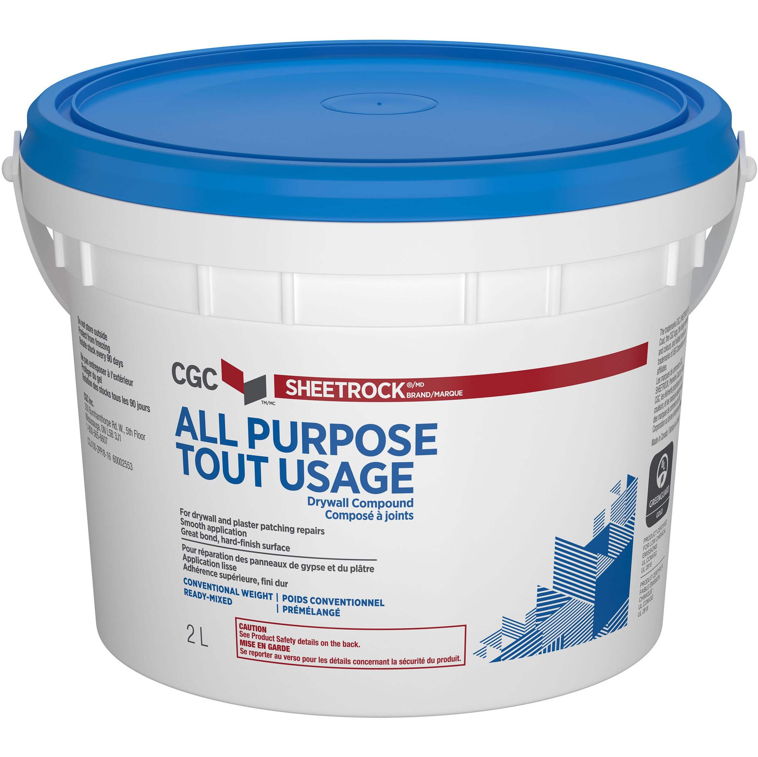 CGC Sheetrock Ready-Mixed Drywall Wallboard Compound, 2-L Pail Front_Elevated