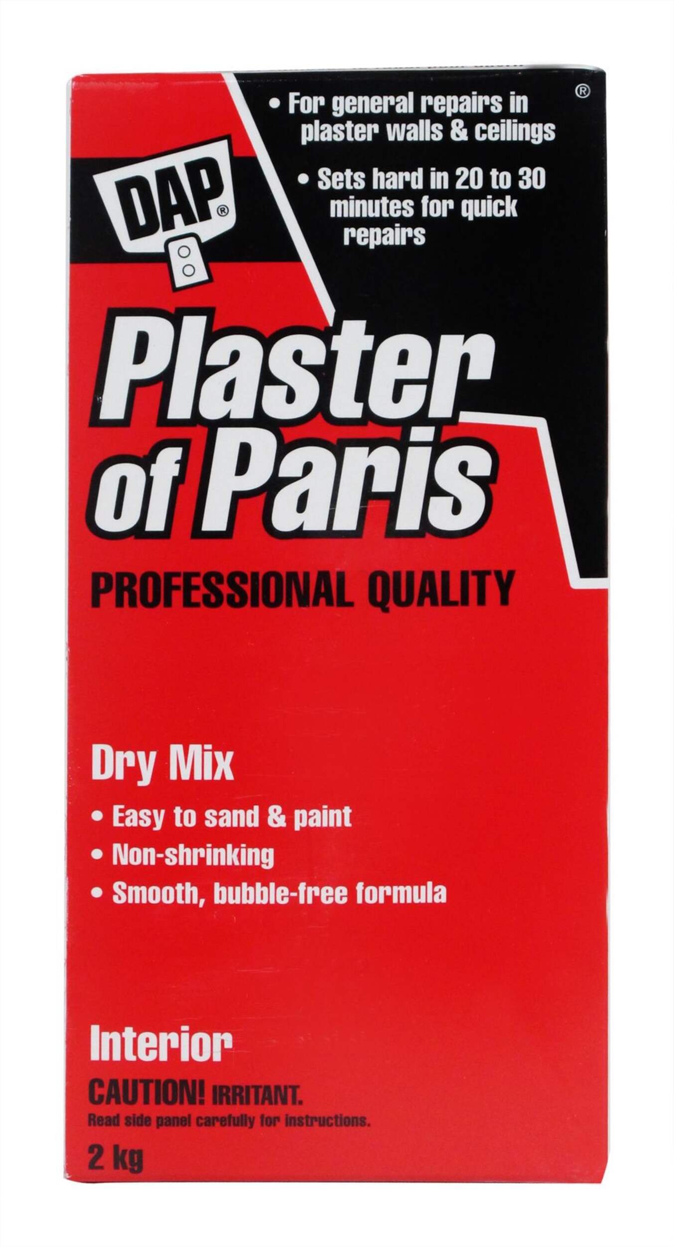 DAP Plaster Of Paris Professional Dry Mix Plaster For Indoor Wall & Ceiling Repairs, 1.8-kg Front_Flat