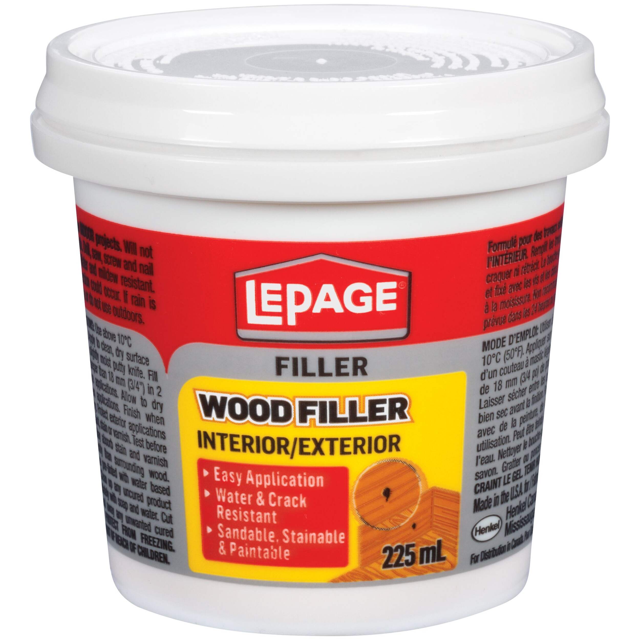LePage Interior/Exterior Wood Filler, Repairs Cracks & Holes, Water-Resistant, Brown, 225-mL Front_Elevated