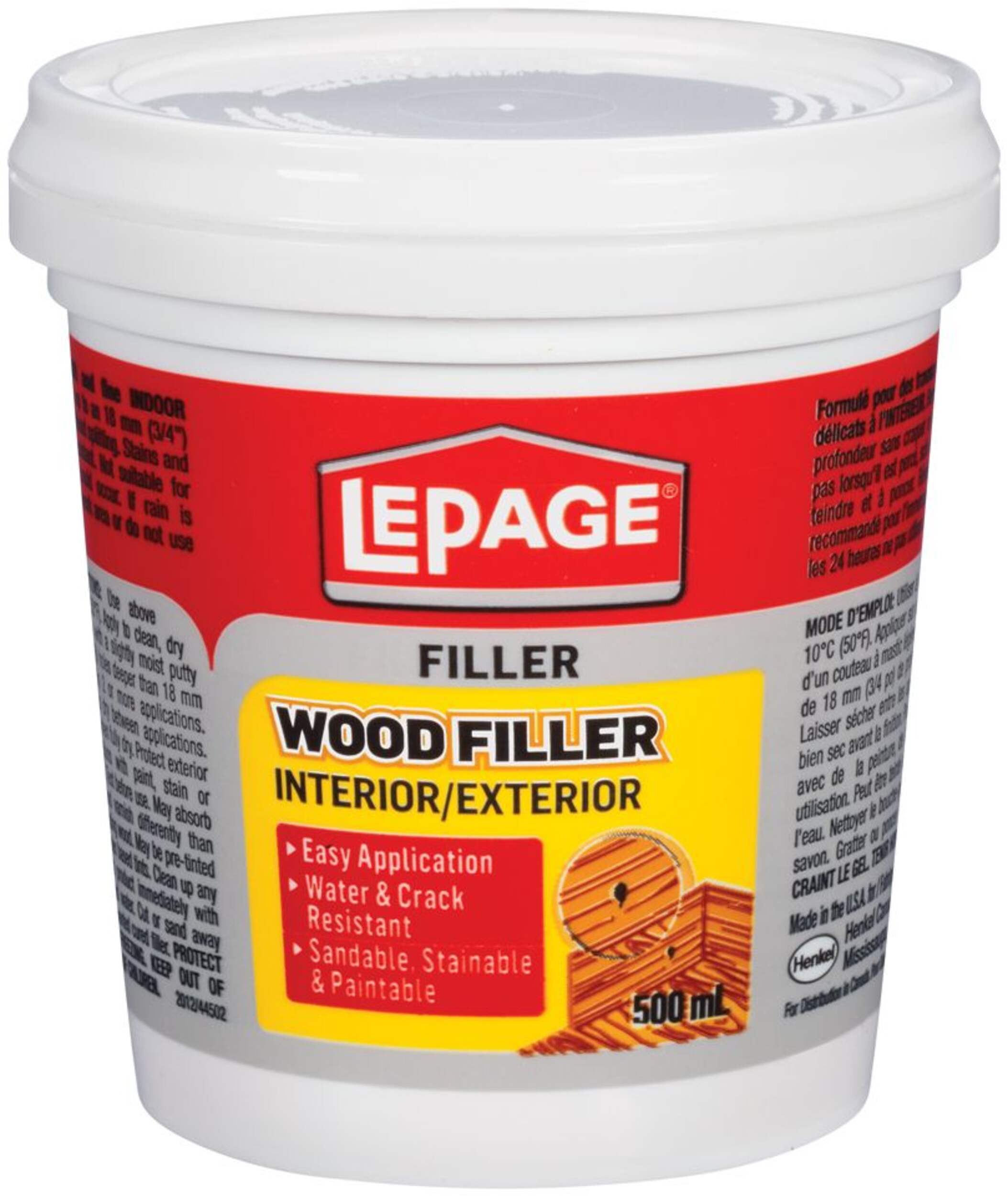 LePage Interior/Exterior Wood Filler, Repairs Cracks & Holes, Water-Resistant, 500-mL Front_Elevated