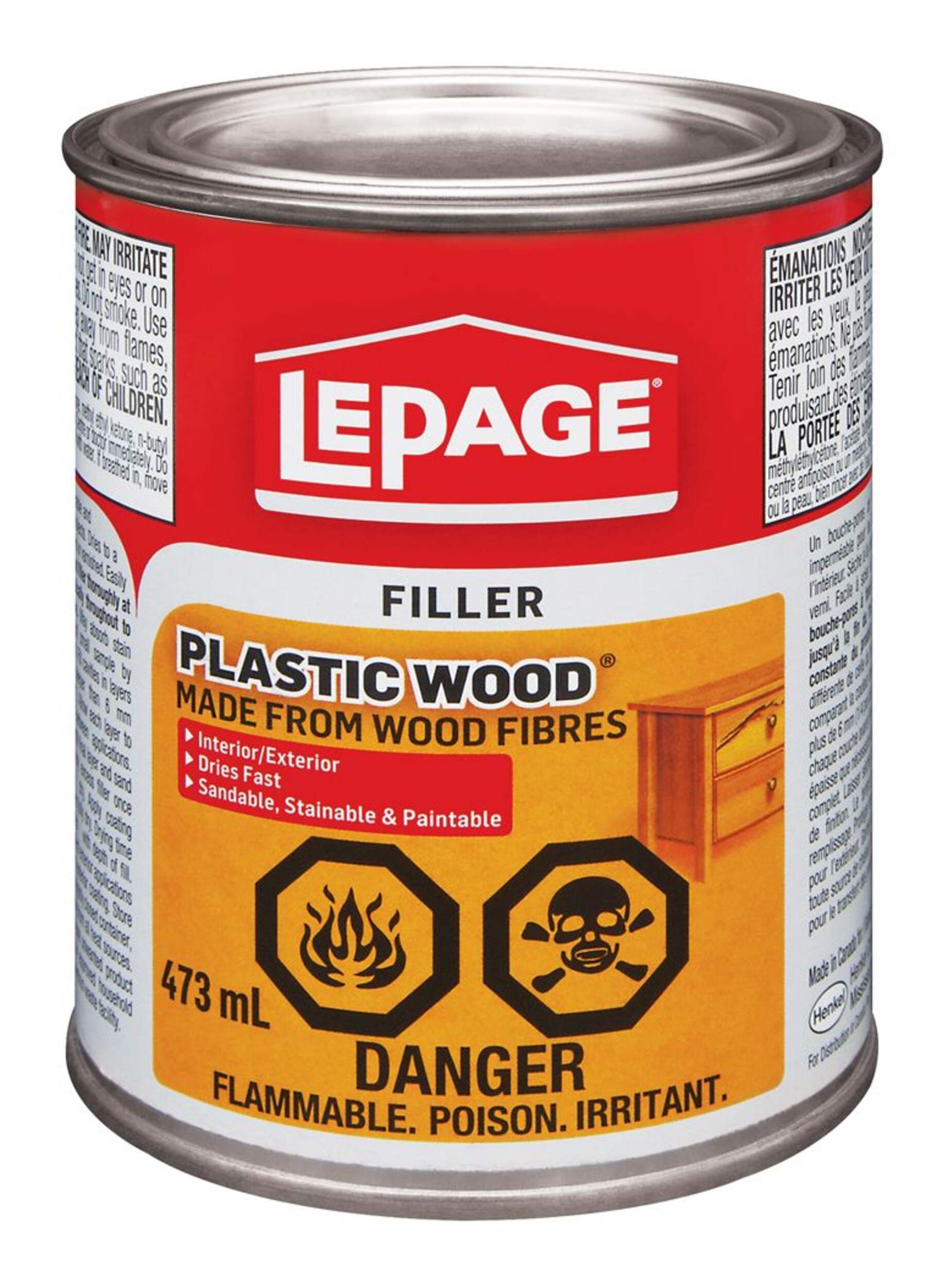 Bouche-pores LePage Bois Plastique, pour trous/fissures/joints, hydrofuge, 473 mL Front_Elevated