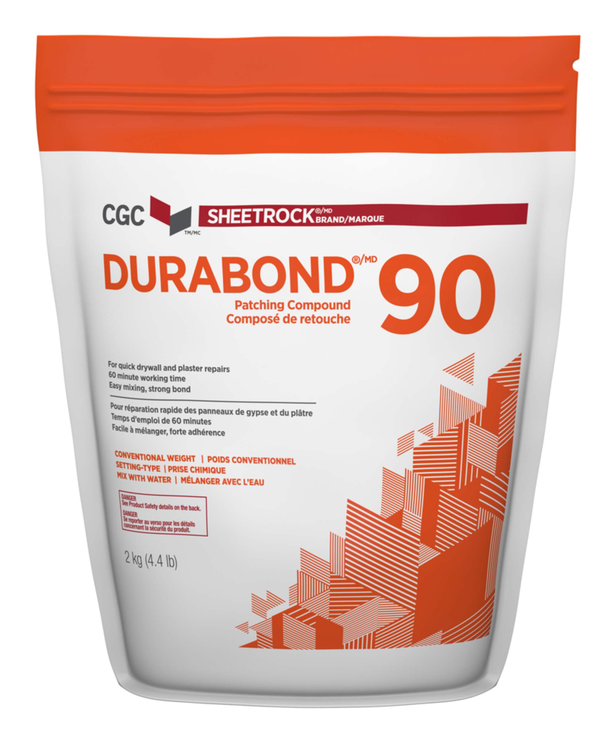 CGC Sheetrock Durabond 90 Minute Drywall & Plaster Repair Compound, Easy-Mix, White, 2-kg Front_Flat