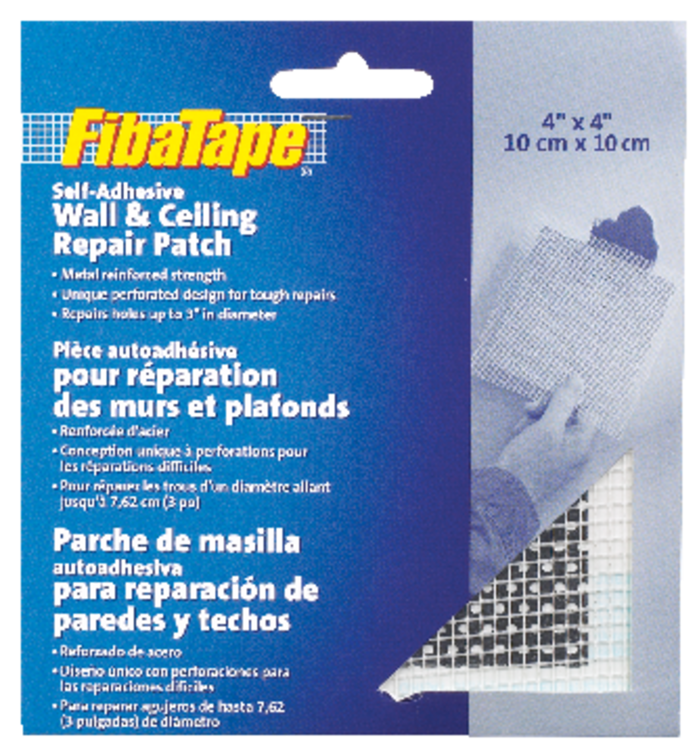 FibaTape Self-Adhesive Wall & Ceiling Hole Repair Patch For Drywall & Plaster, 4 x 4-in Front_Flat