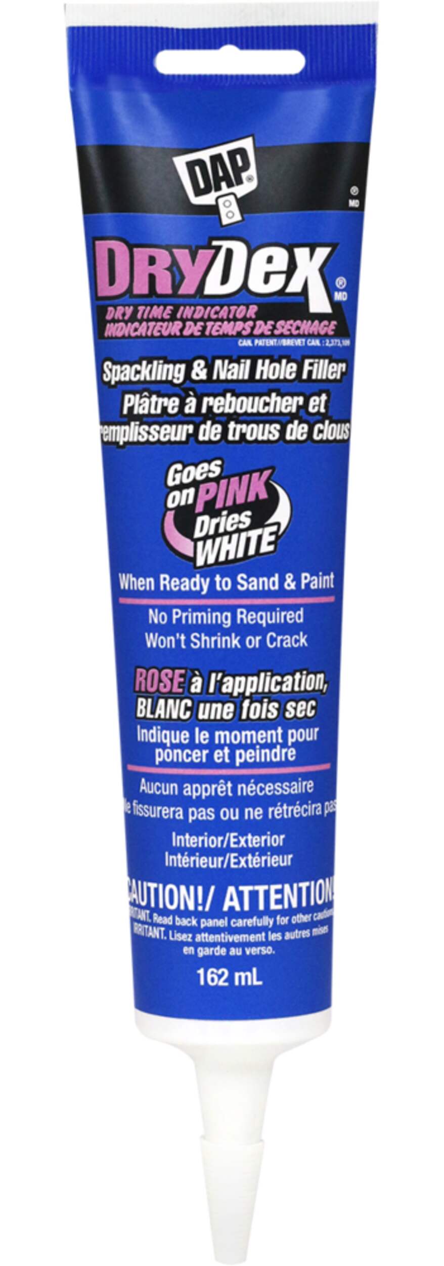 DAP DryDex Spackling Nail & Hole Repair Filler with Dry Time Indicator, Shrink-Proof, 162-mL Front_Flat