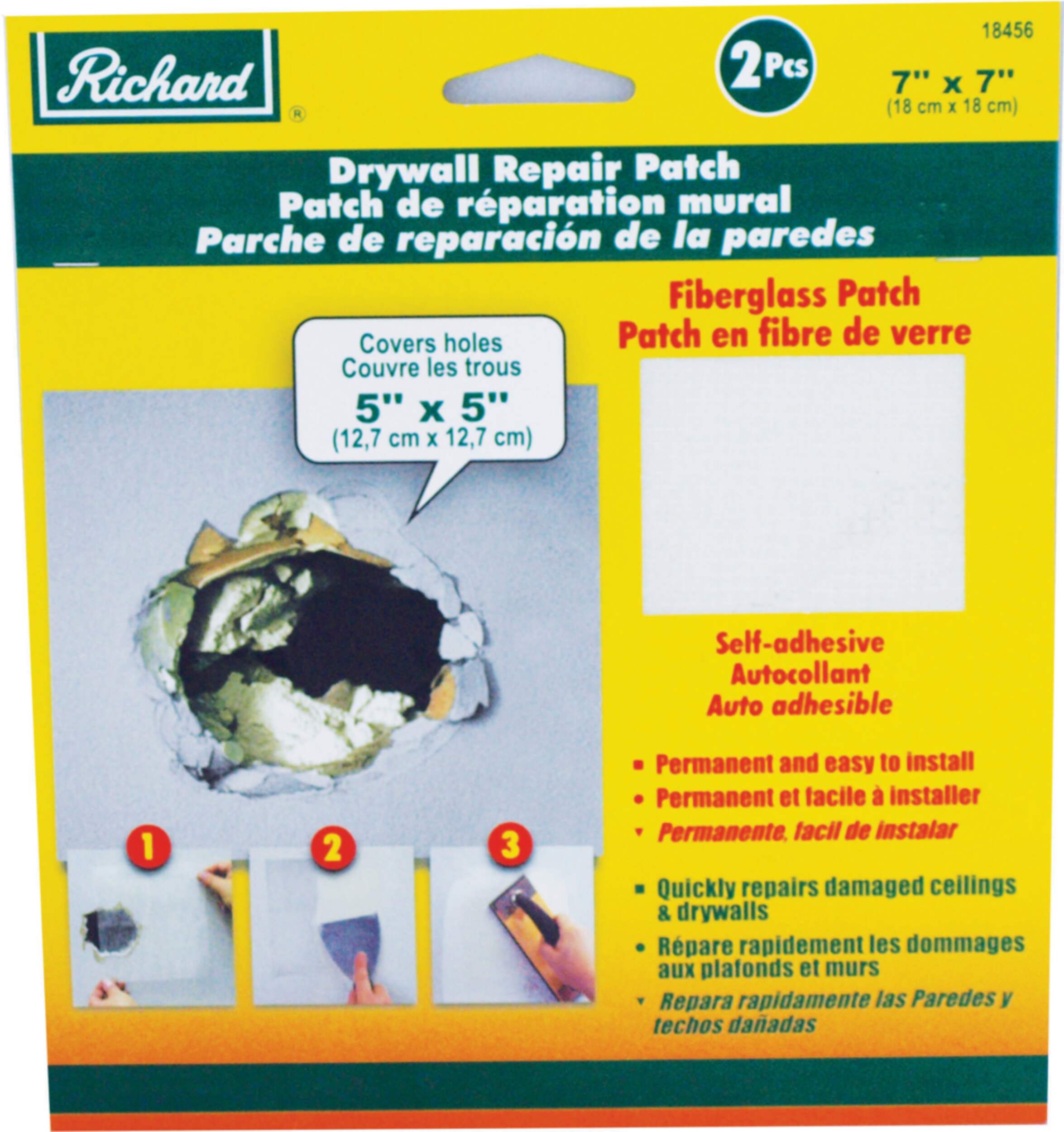Richard Permanent Self-Adhesive Fibreglass Mesh Drywall Repair Patch Tape, 7 x 7-in, 2-pk Front_Flat