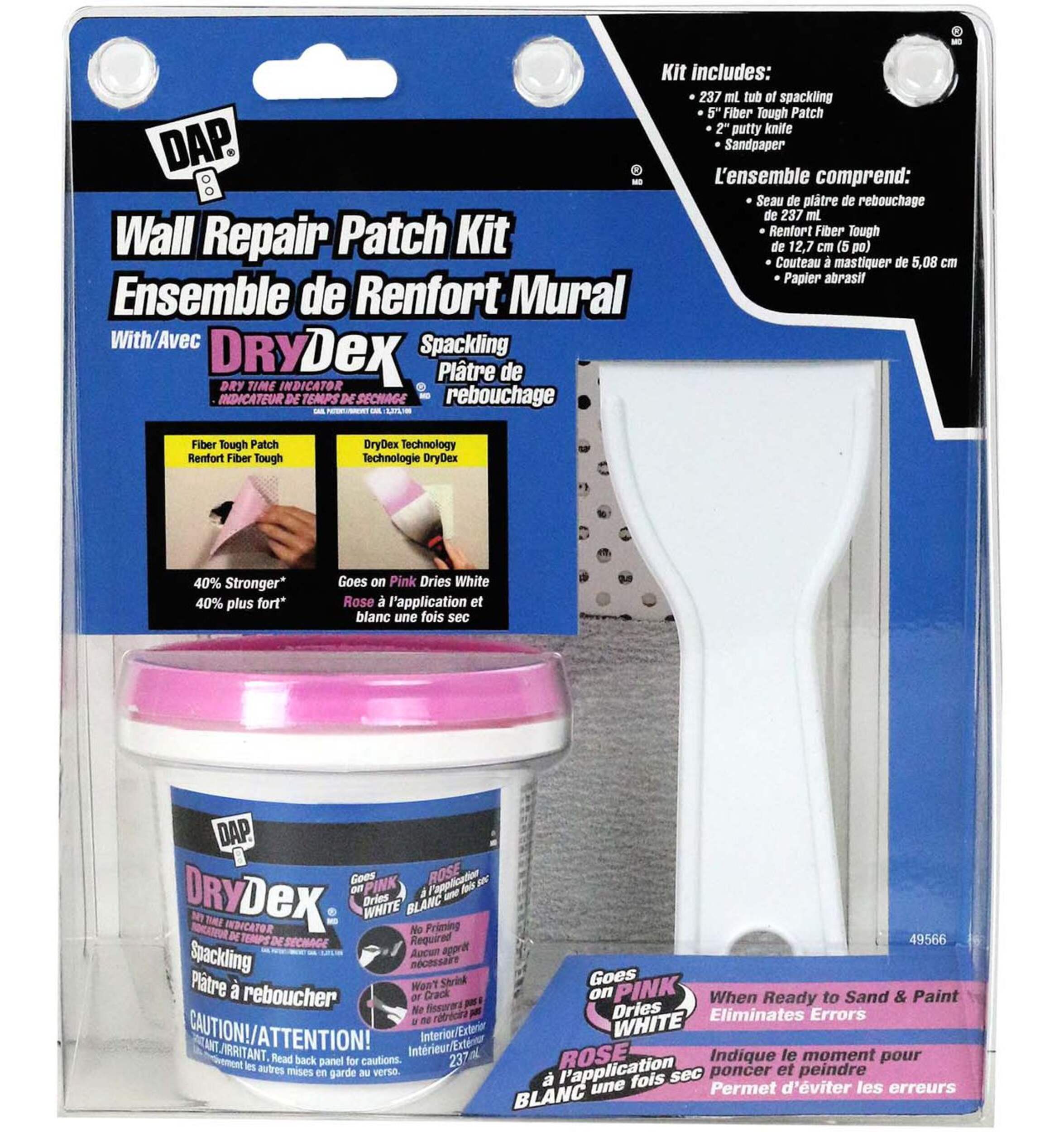 DAP Wall Repair Patch Kit with DryDex Spackling, Putty Knife, Patches & Sandpaper, 4-pc Front_Flat