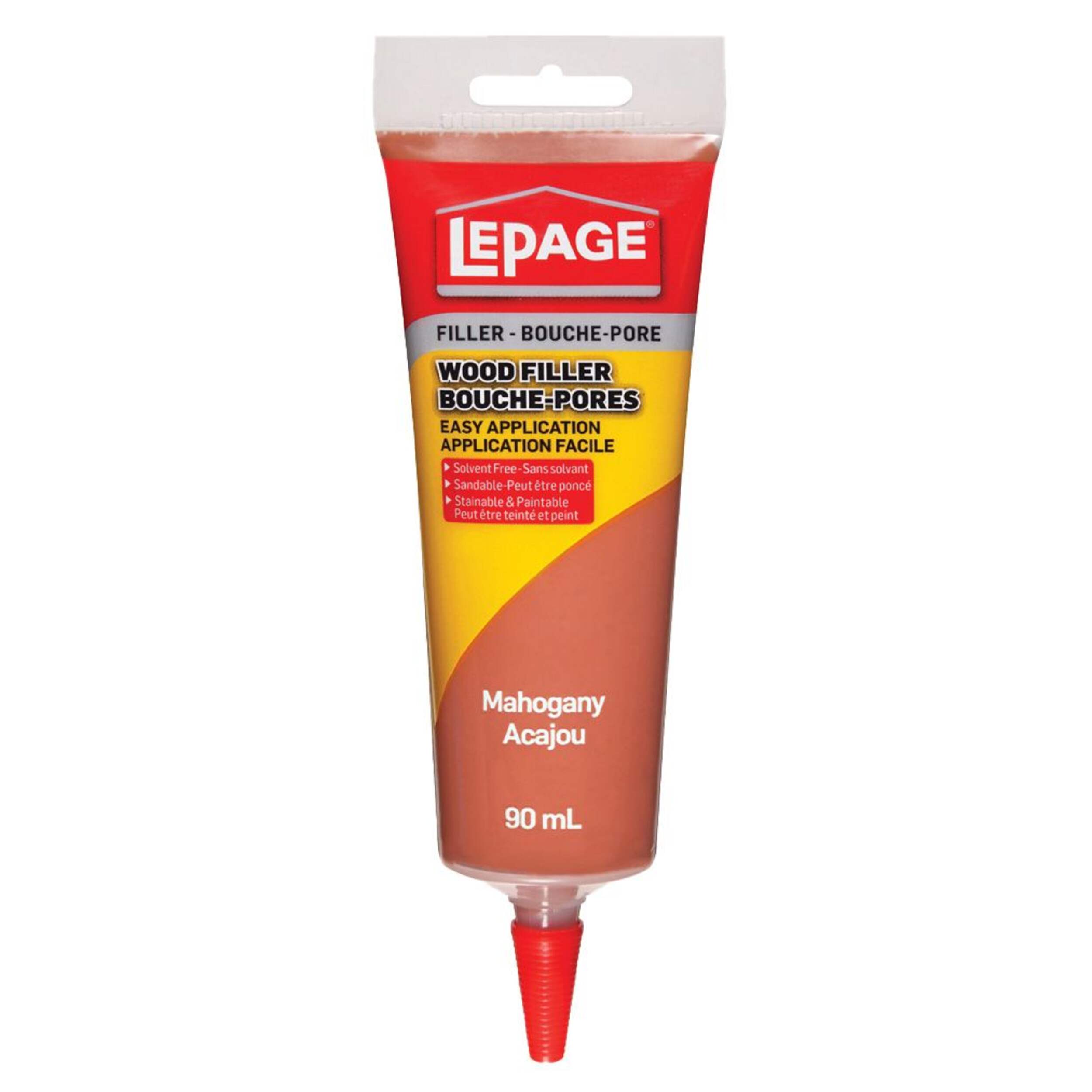 LePage Tinted Wood Filler, For Cracks/Holes/Imperfections In Floors & Walls, Mahogany Tint, 90-mL Front_Flat