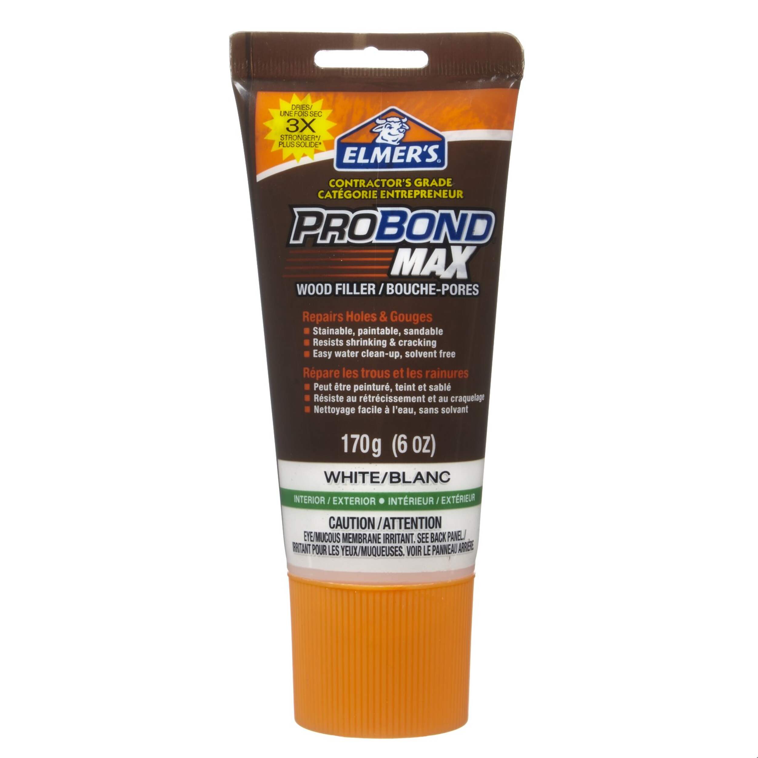 Elmer's ProBond Max Contractor's Grade Wood Filler, Waterproof, Indoor/Outdoor, White Front_Flat