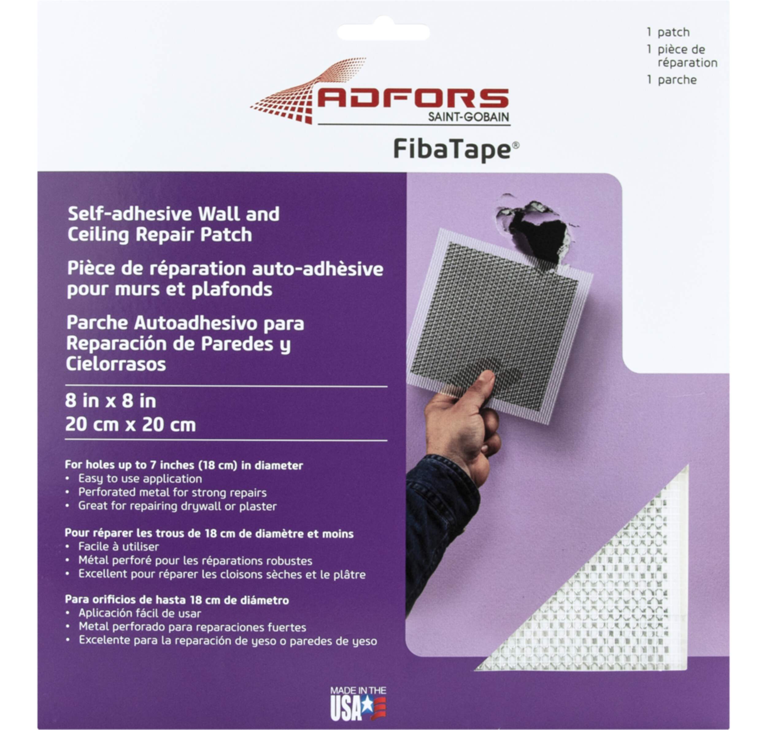Pièce autoadhésive pour réparation des murs et plafonds Saint-Gobain, pour cloison sèche et plâtre, 8 x 8 po Front_Flat