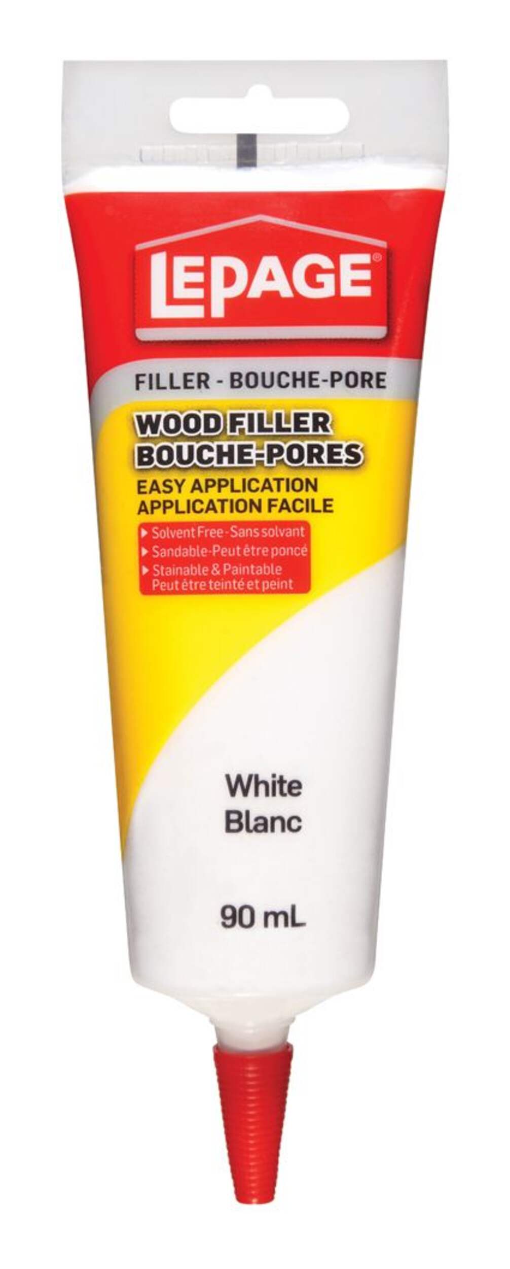 LePage Wood Filler, For Cracks/Holes/Imperfections In Floors/Walls/Cabinets, White, 90-mL Front_Flat