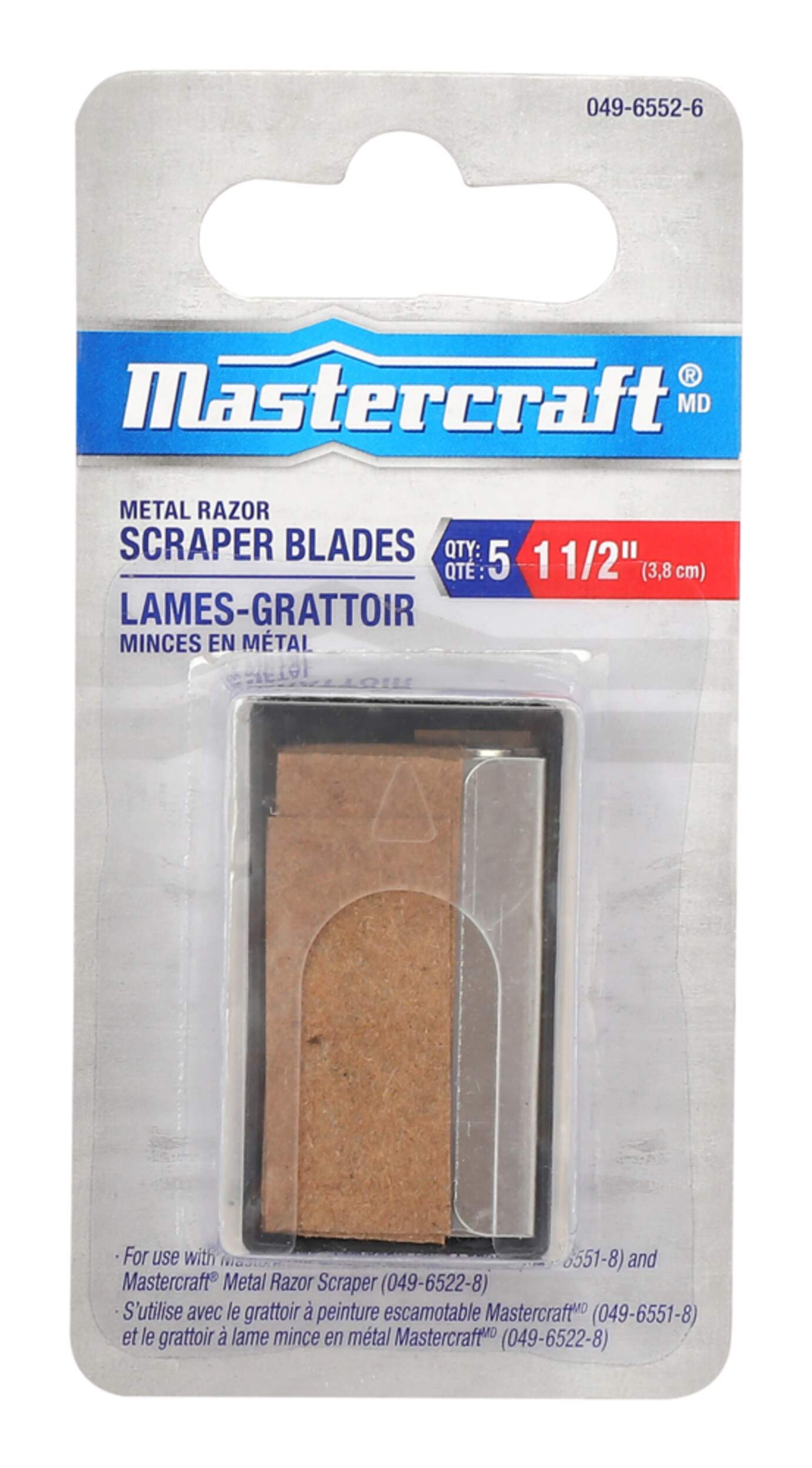 Mastercraft Replacement Razor Blades For Glass & Surface Scraper Tool, 1-1/2-in, 5-pk Front_Flat