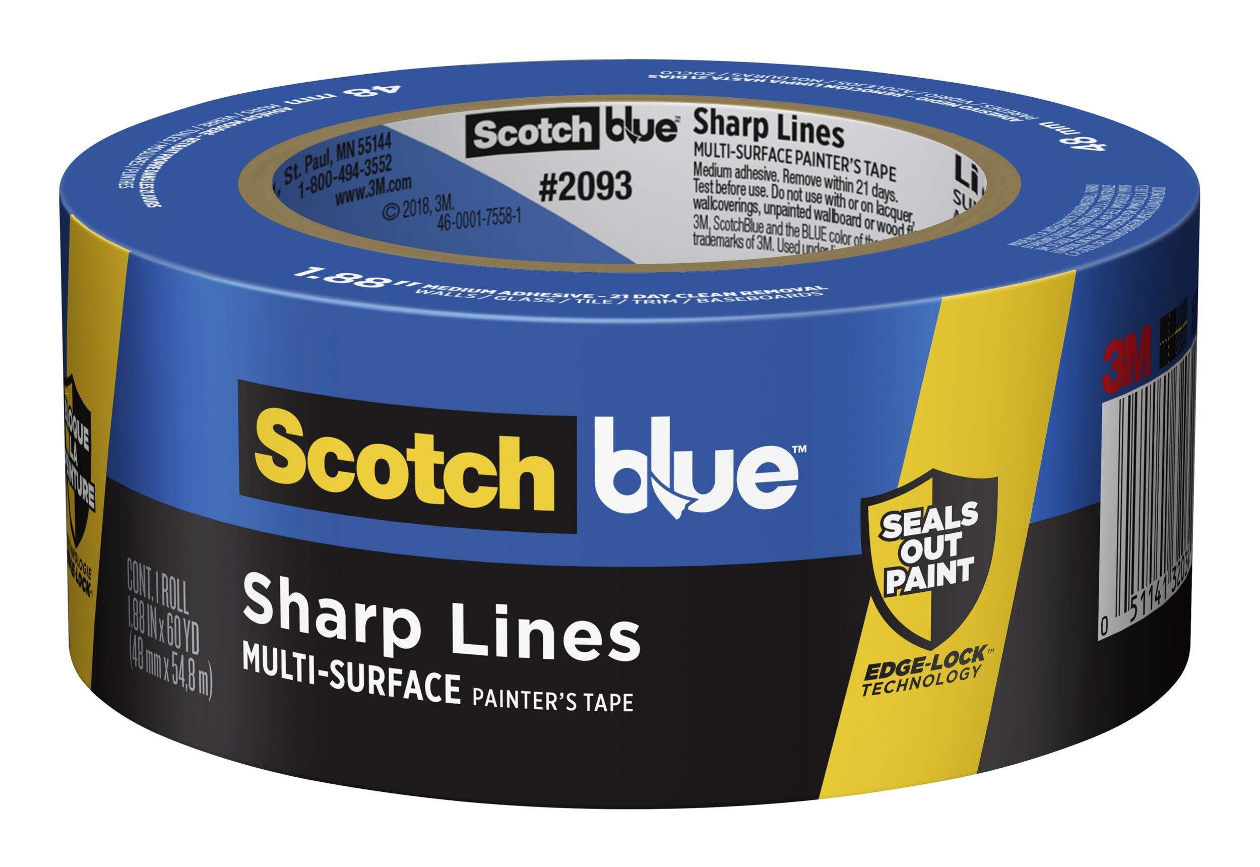 3M ScotchBlue Sharp Lines Multi-Surface Painter's Tape, UV-Resistant, 1.88-in x 60-yd Front_Elevated