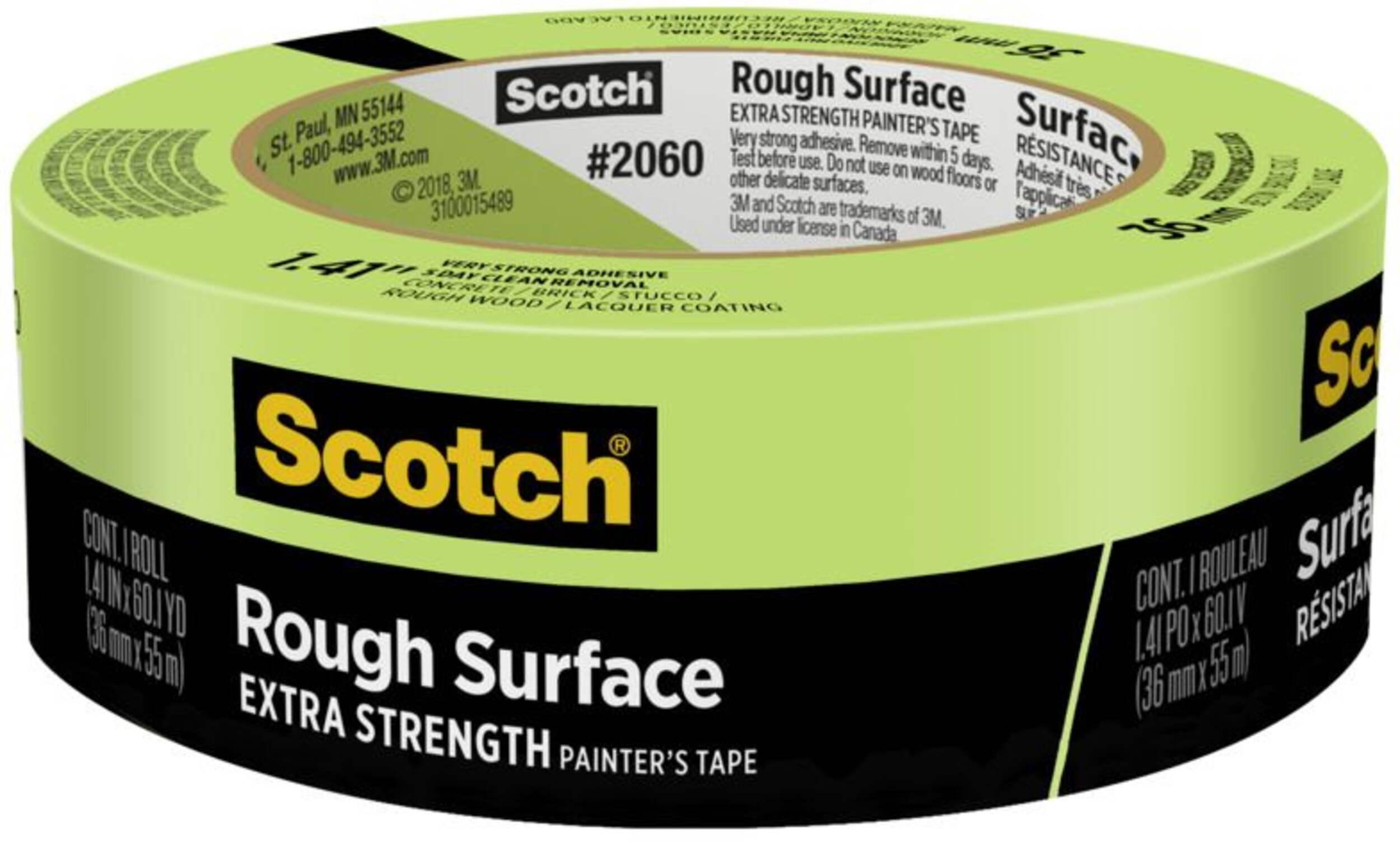 3M Scotch Rough Surface Extra Strength Painter's Tape, Green, 1.41-in x 60-yd Front_Elevated