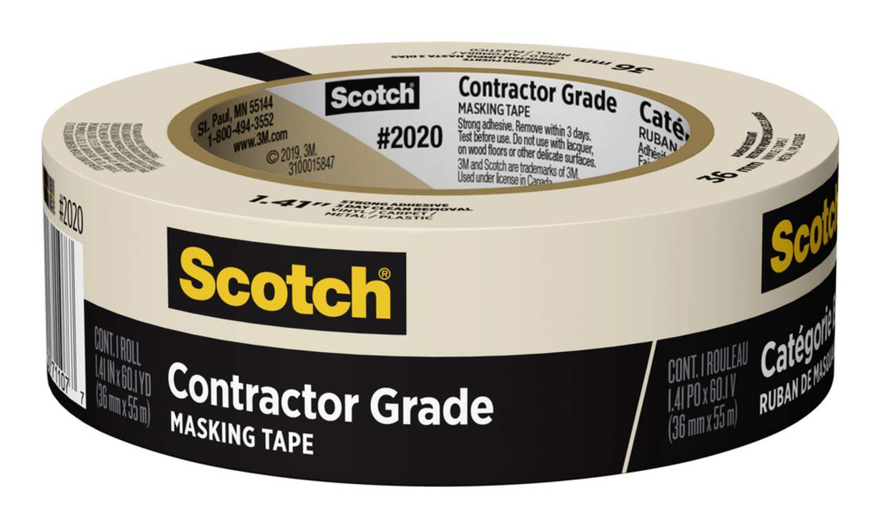 3M Scotch Contractor Grade General Purpose Masking Tape, Beige, 1.41-in x  60-yd