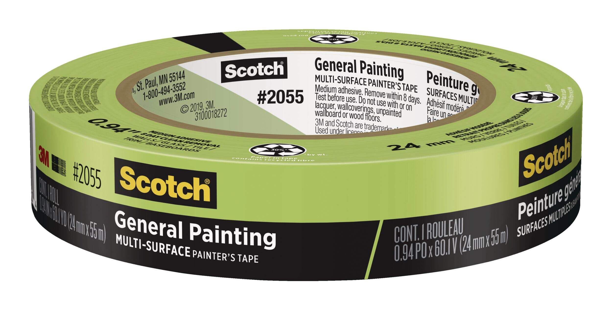 3M Scotch General Painting Multi-Surface Painter's Tape, Green, 0.94-in x 60-yd Front_Elevated