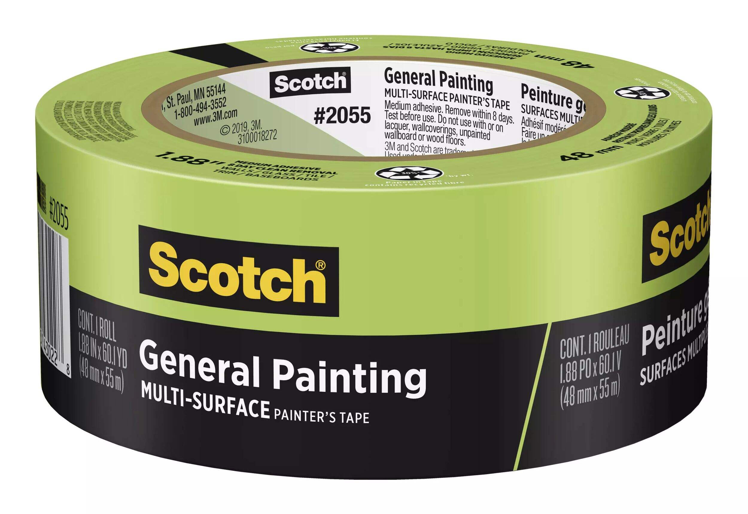 3M Scotch General Painting Multi-Surface Painter's Tape, UV-Resistant, Green, 1.88-in x 60-yd Front_Elevated