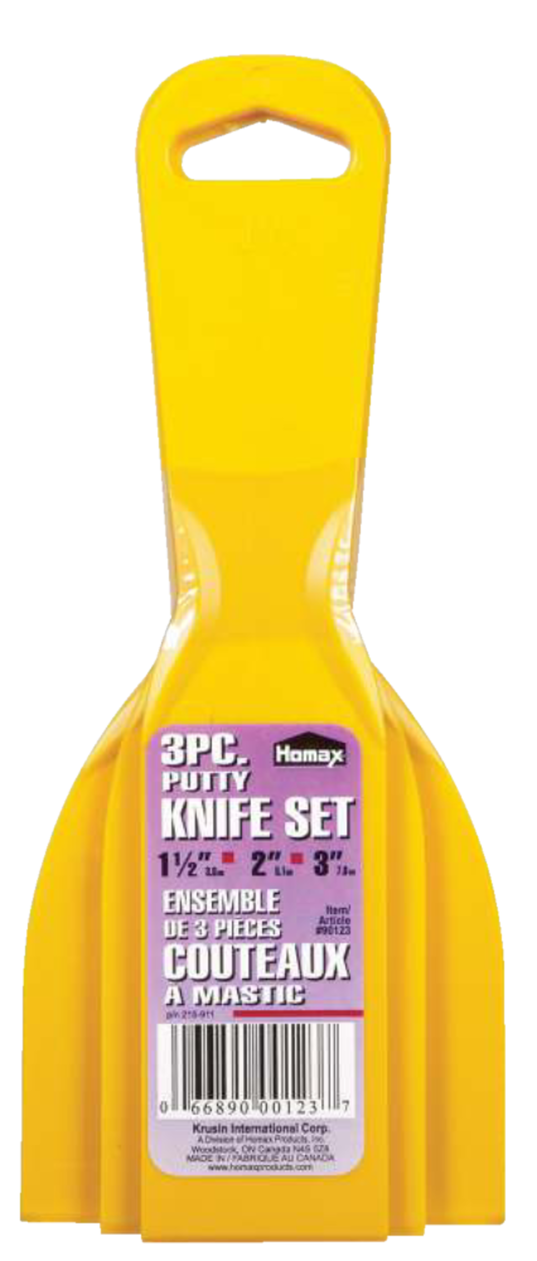Homax Multi-Purpose Plastic Spackling/Putty Knife, Wall & Paint Scraper Set, Yellow, 3-pc Front_Flat