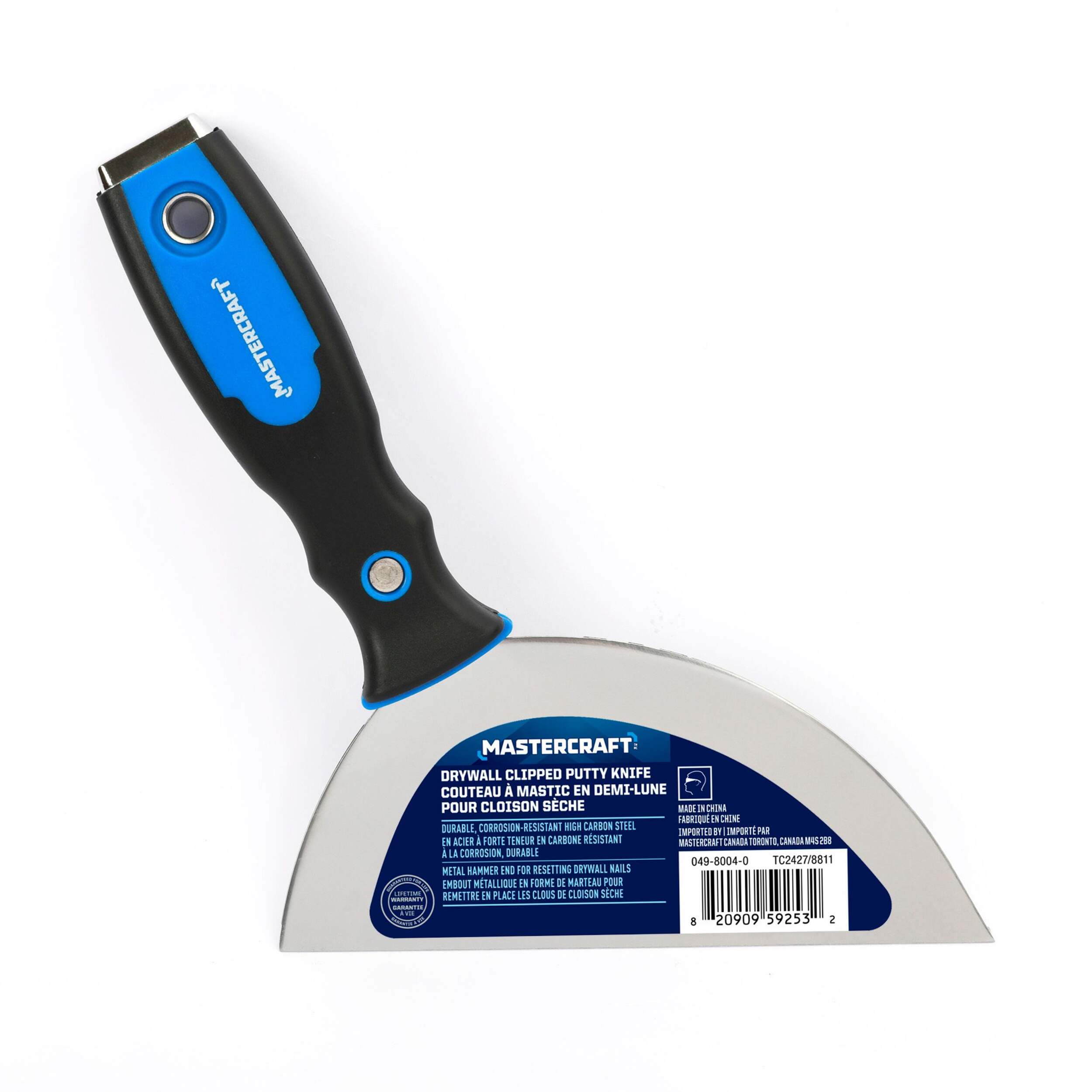 Couteau à joints oblique Mastercraft pour cloison sèche en acier au carbone, prise souple et extrémité style marteau, 6 po Front_Flat