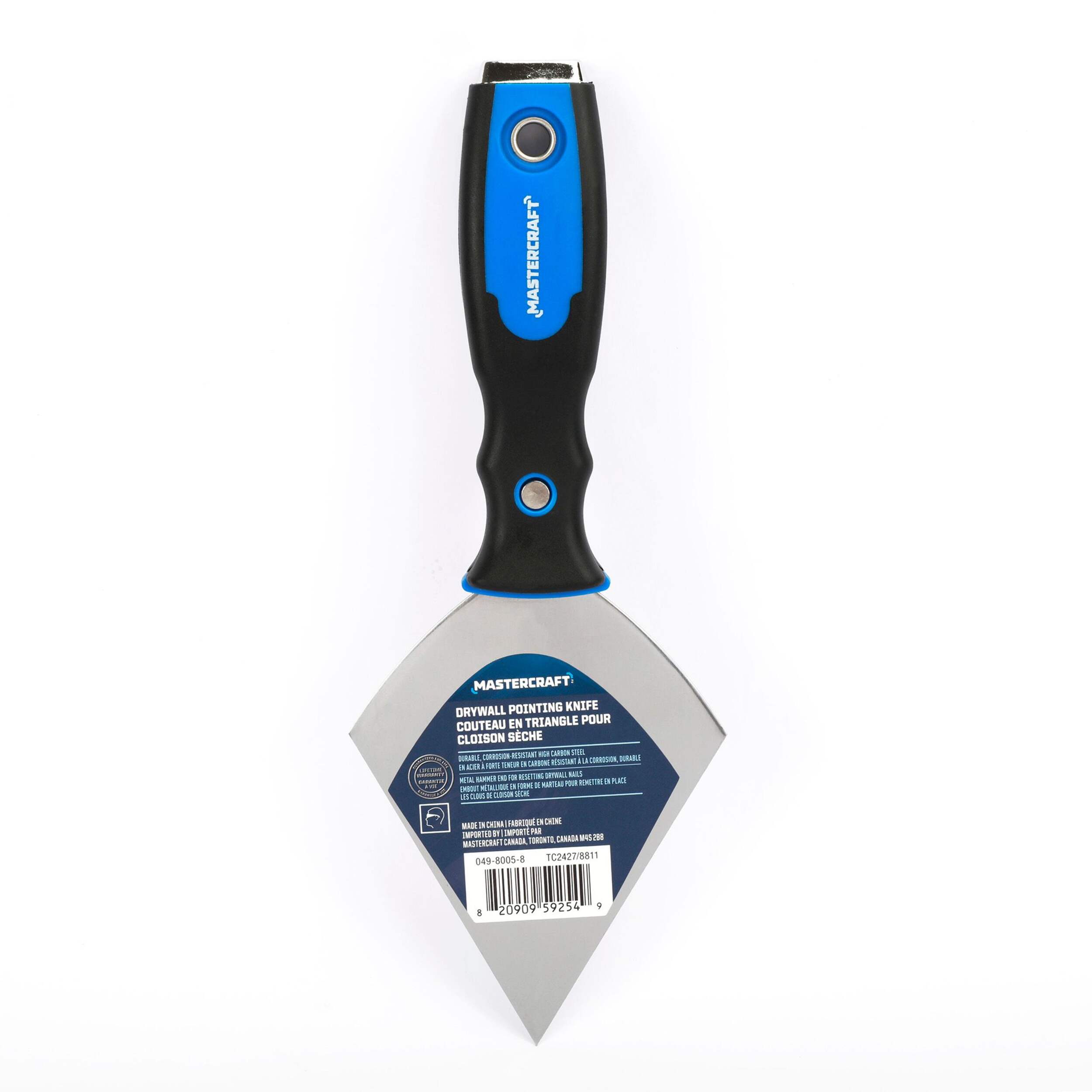 Mastercraft Carbon Steel Drywall Pointing Knife with Soft Grip & Hammer End Front_Flat