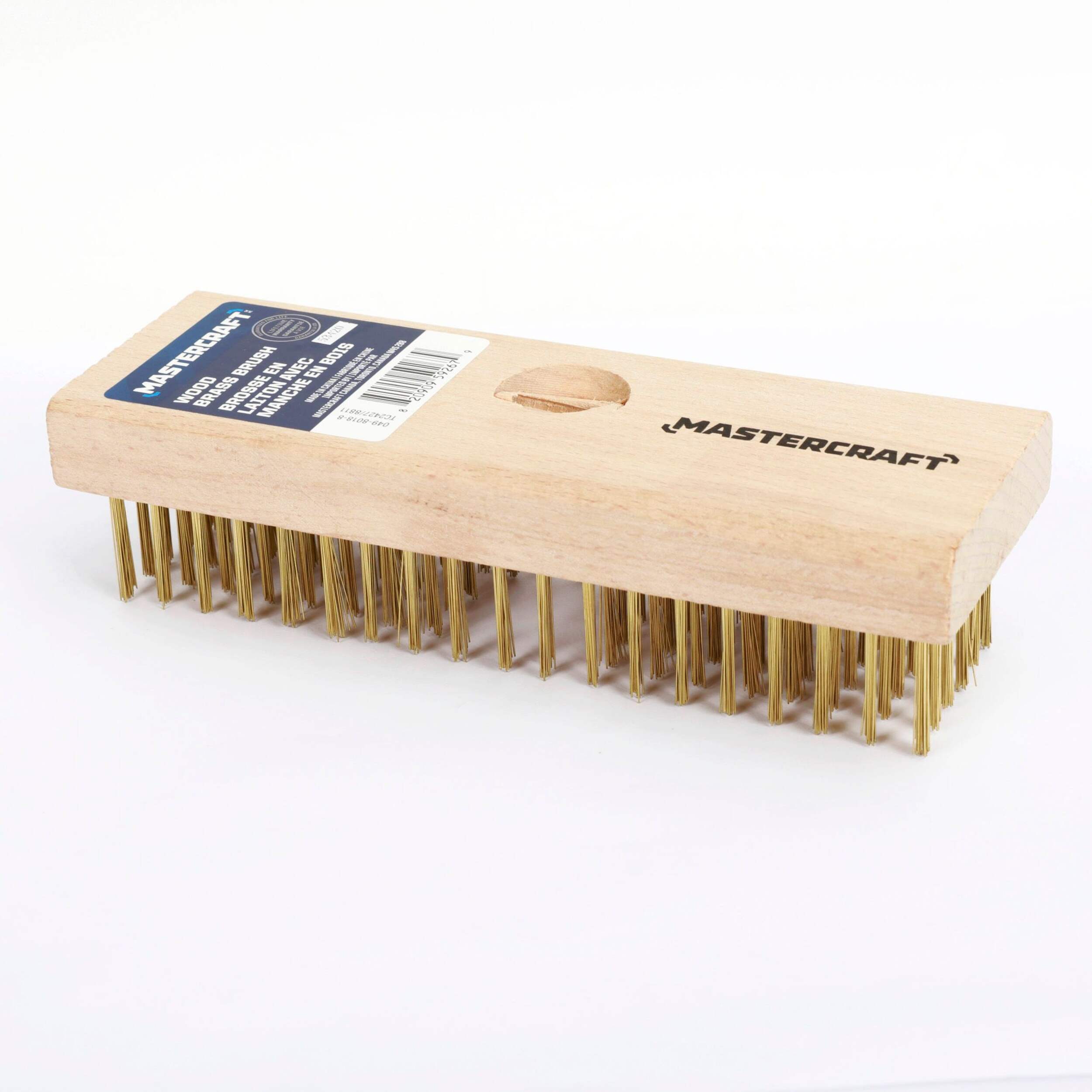 Mastercraft Wood & Brass Wire Block Brush Cleans/Removes Paint, Rust & Dirt From Metal Front_Angled_Left