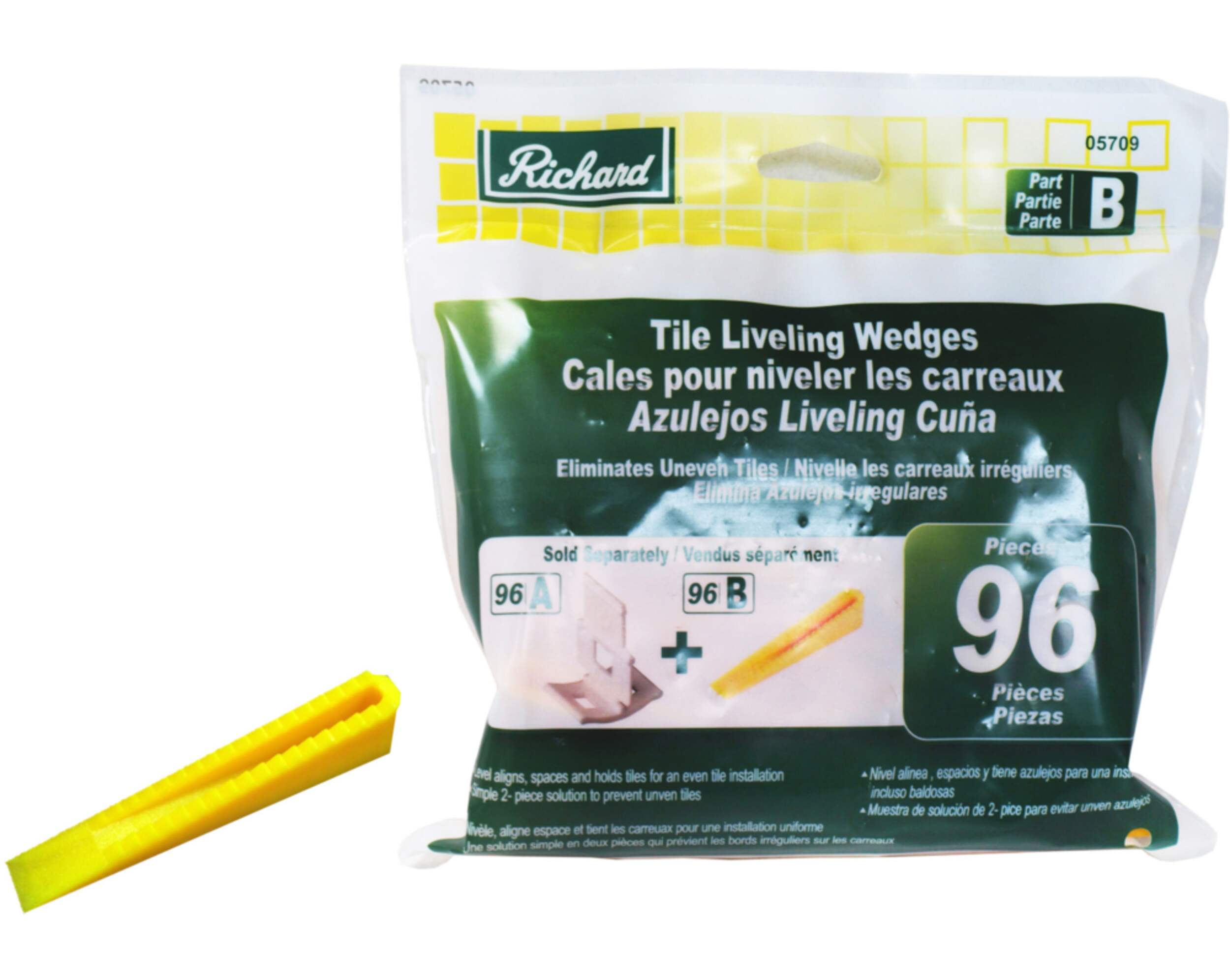 Richard Tile Levelling System, Part B Wedges, Yellow, 96-pk Composite_or_Mixed