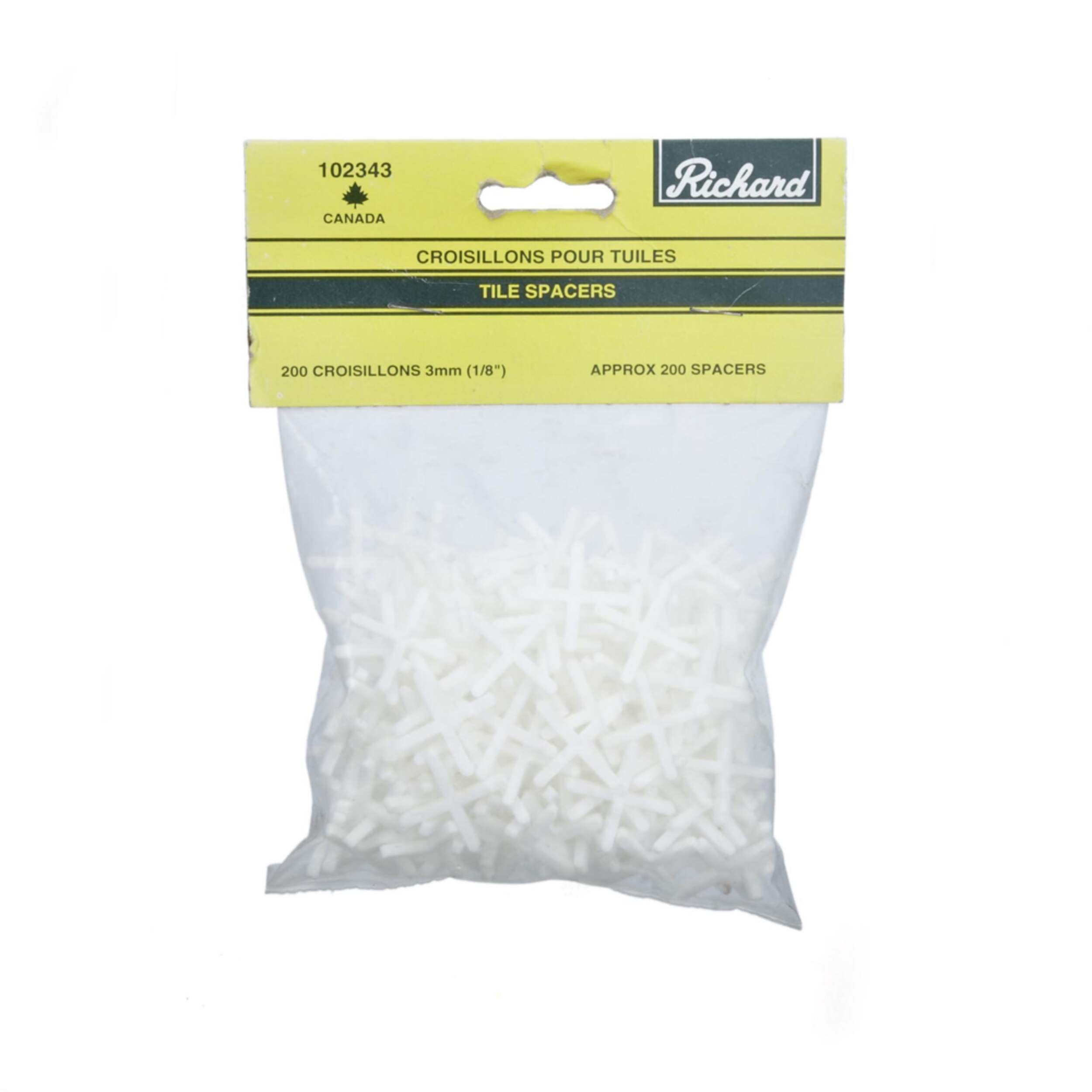 Cales de carreau en plastique polypropylène Richard, réutilisables, faciles à retirer, blanc, 1/8 po, paq. 200 Front_Flat