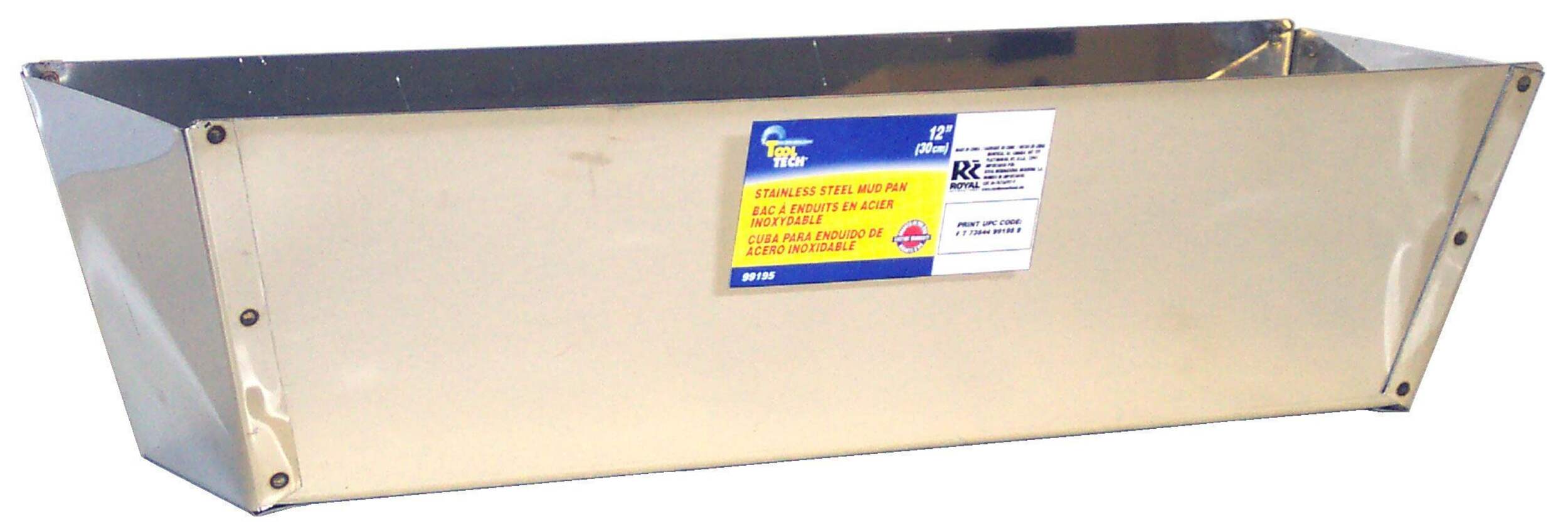 Tool Tech Stainless Steel Drywall Joint Compound Mud Pan with Sheared Edges, 12-in Front_Angled_Right