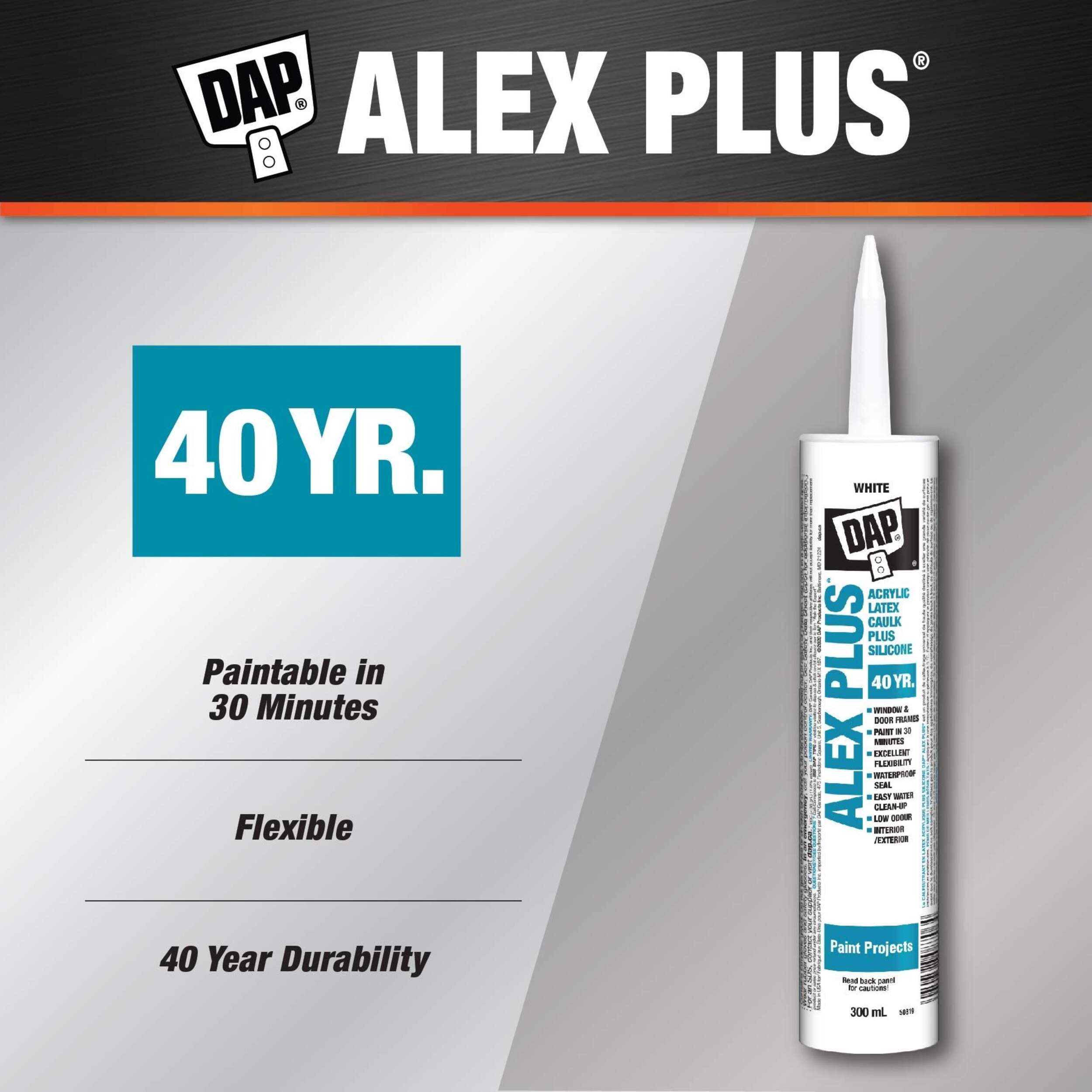 DAP Alex Plus Acrylic Latex Caulk Plus Silicone, Indoor/Outdoor