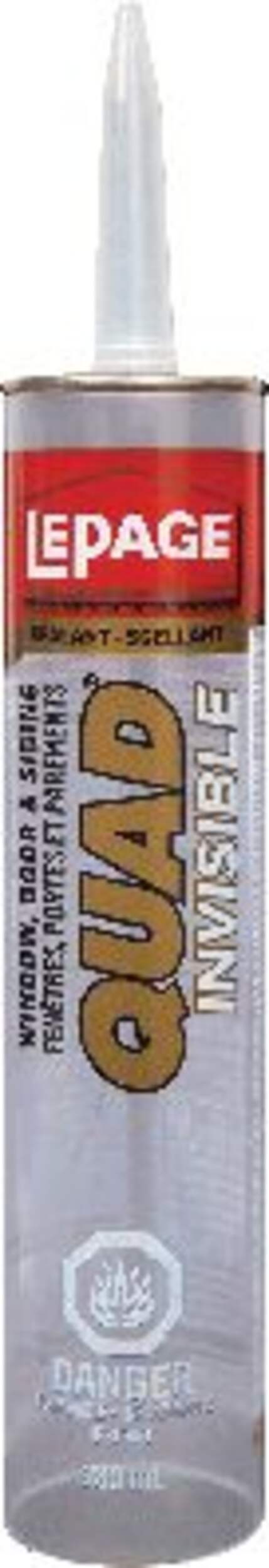 Scellant pour portes, fenêtres et parements LePage Quad Invisible, calfeutrant étanche, transparent, 280 mL Front_Flat