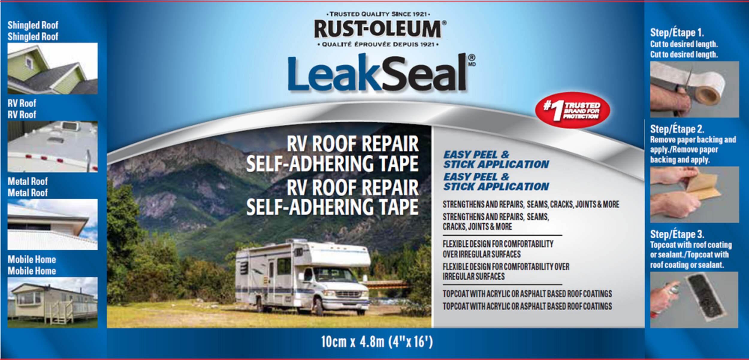 Rust-Oleum LeakSeal RV, Mobile Home, Metal & Shingled Roof  Leak Repair Tape 10-cm x 5-m Overhead_Plunge