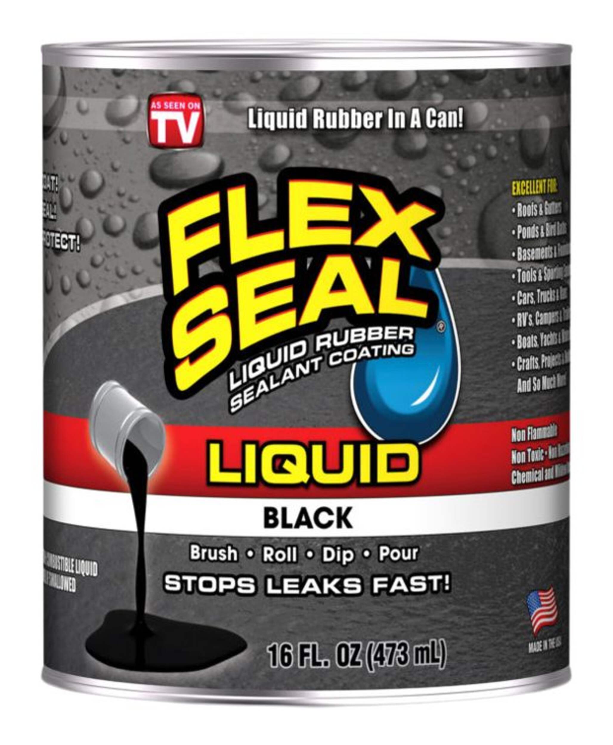 Flex Seal Liquid Rubber Sealant Coating, Paint-On Weatherproof Leak Protector, Black, 473-mL Front_Flat