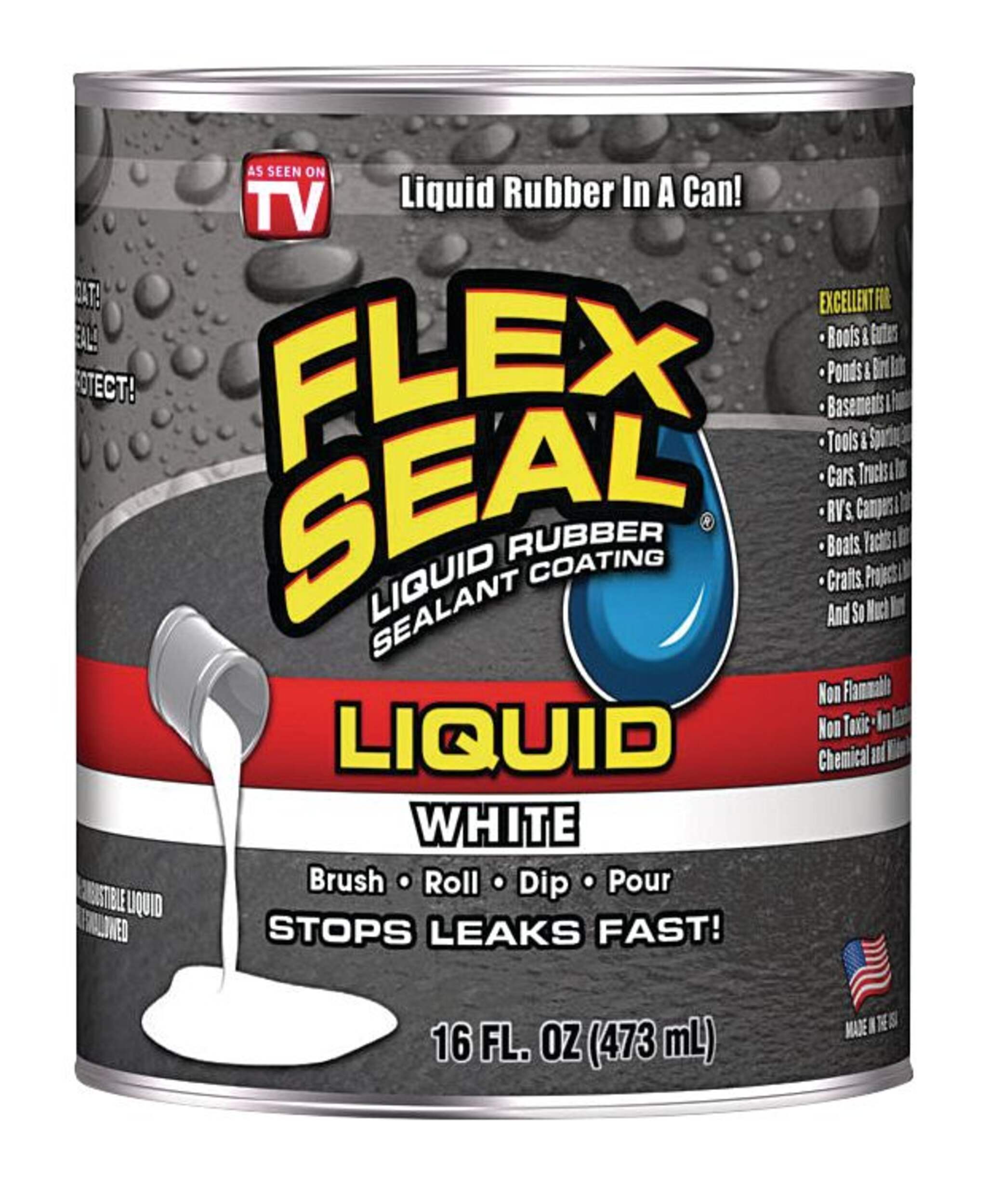 Flex Seal Liquid Rubber Sealant Coating, Paint-On Weatherproof Leak Protector, White, 473-mL Front_Flat