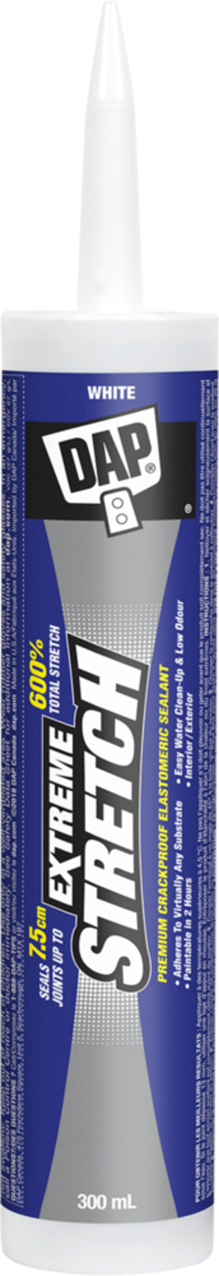 DAP Extreme Stretch Sealant, For Interior/Exterior Use, White, 300-mL Front_Flat