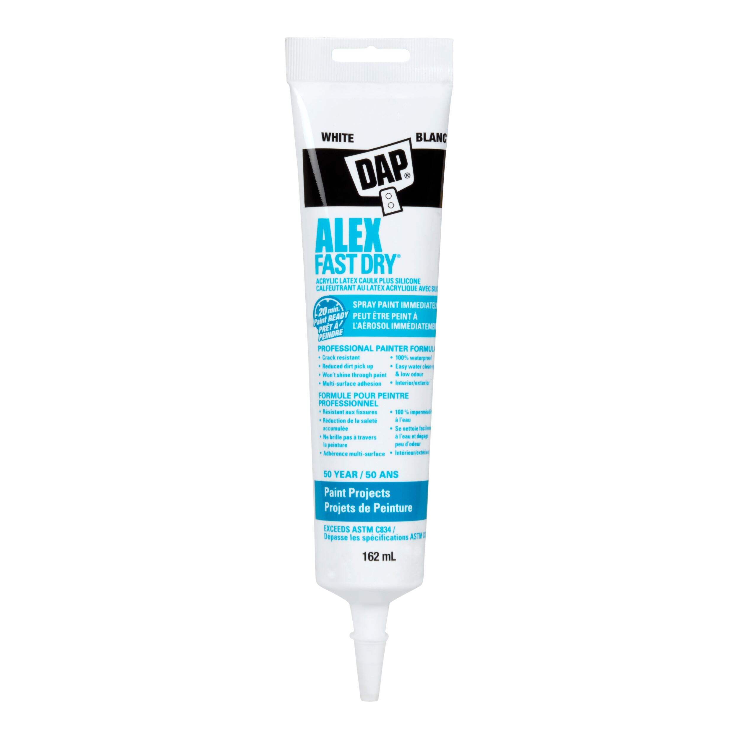 Calfeutrant au latex acrylique DAP ALEX FAST DRY, silicone, blanc, 162 mL Front_Flat