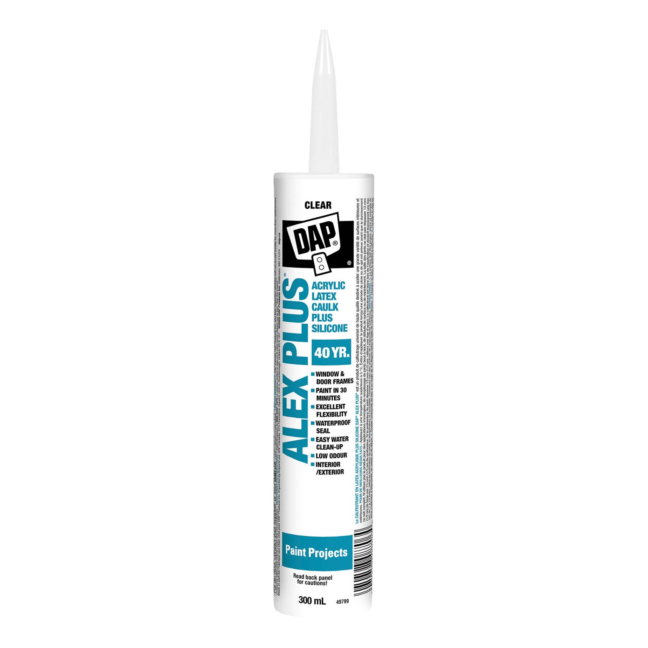 ALEX PLUS® Acrylic Latex Paintable Caulk Plus Silicone, Clear, 300-ml Front_Flat