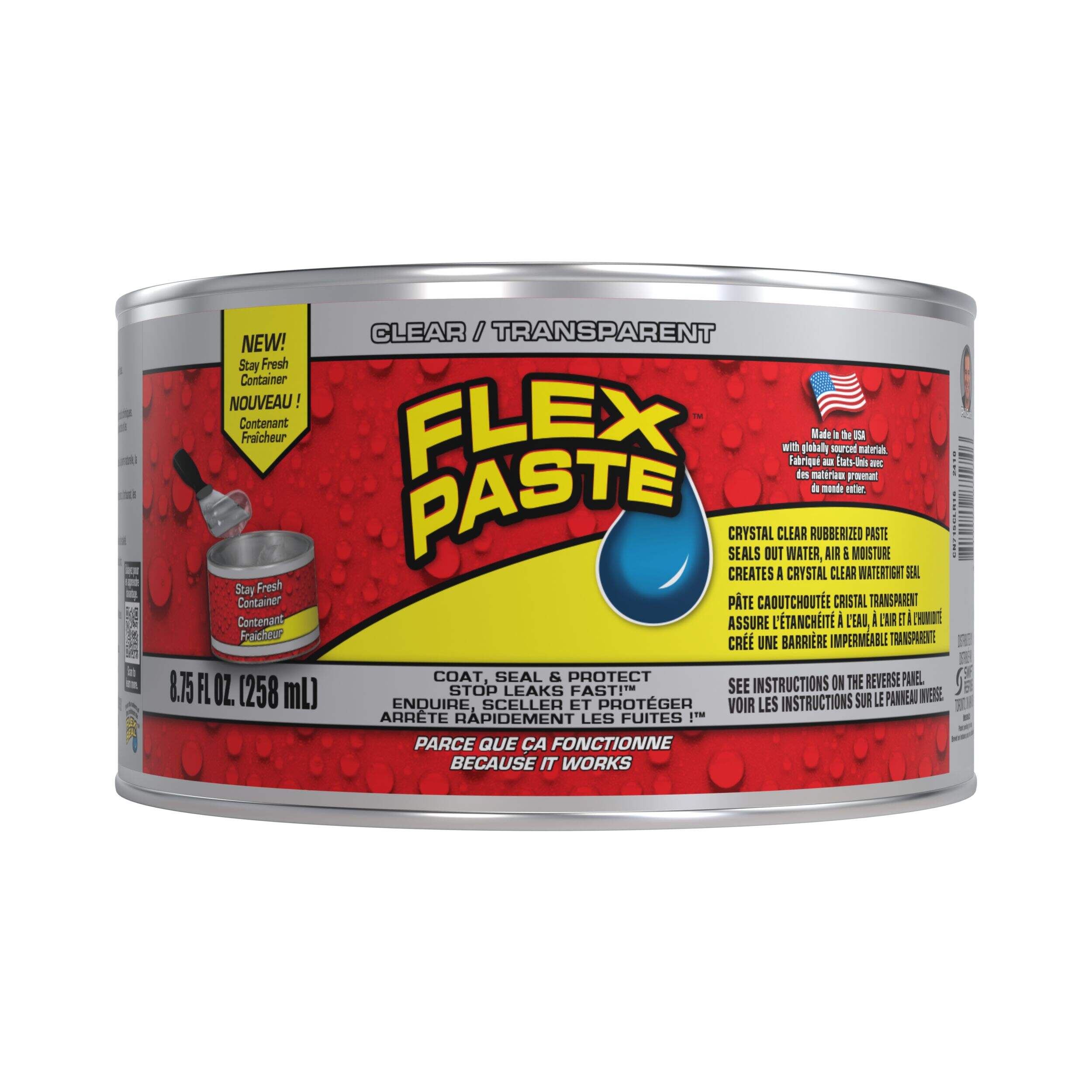 Flex Seal Flex Paste Super Thick Rubber Paste, Moldable Leak Protector Sealant, Clear, 8.75 FL OZ./258 mL Front_Flat