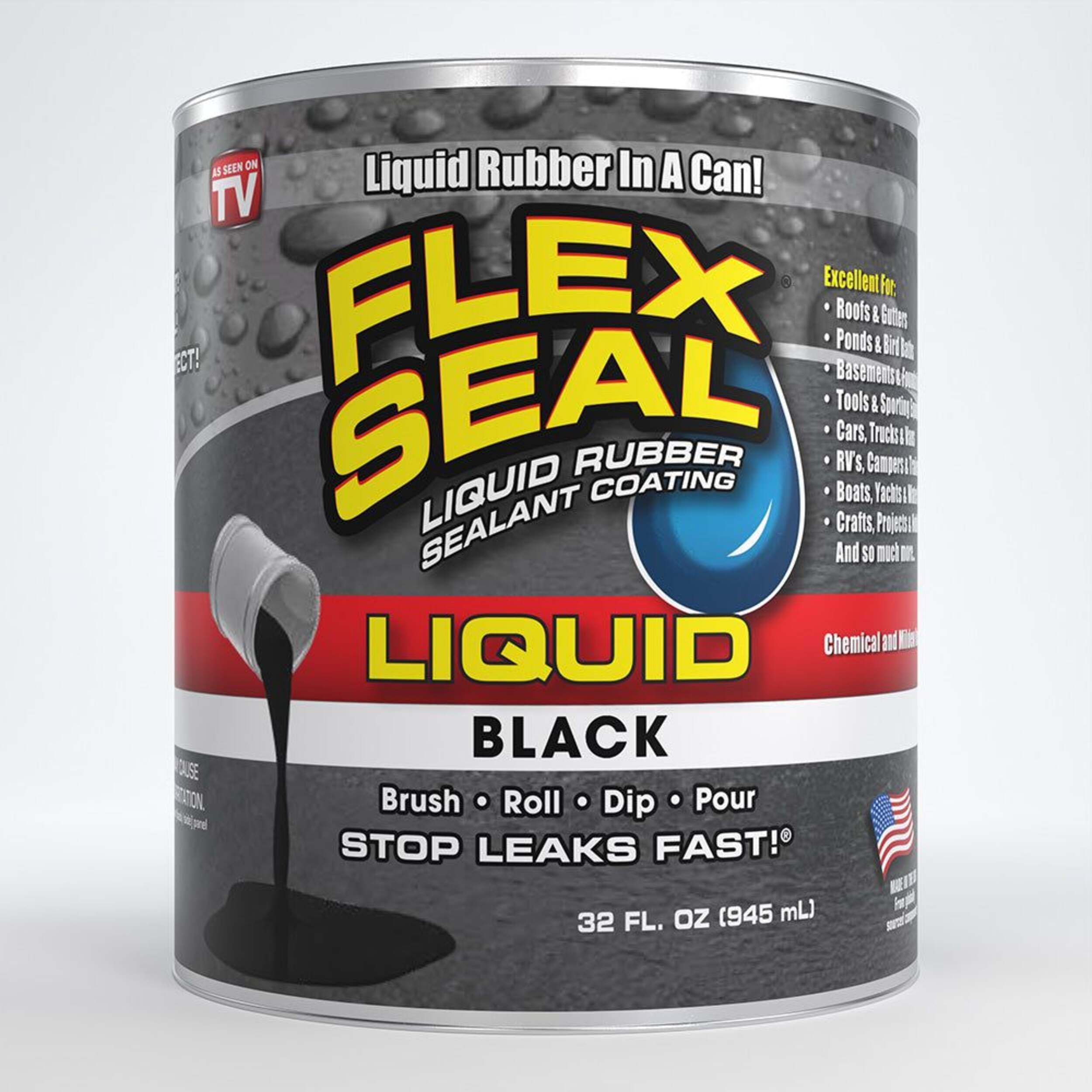 Flex Seal Liquid Rubber Sealant Coating, Paint-On Weatherproof Leak Protector, Black, 946-mL Front_Flat