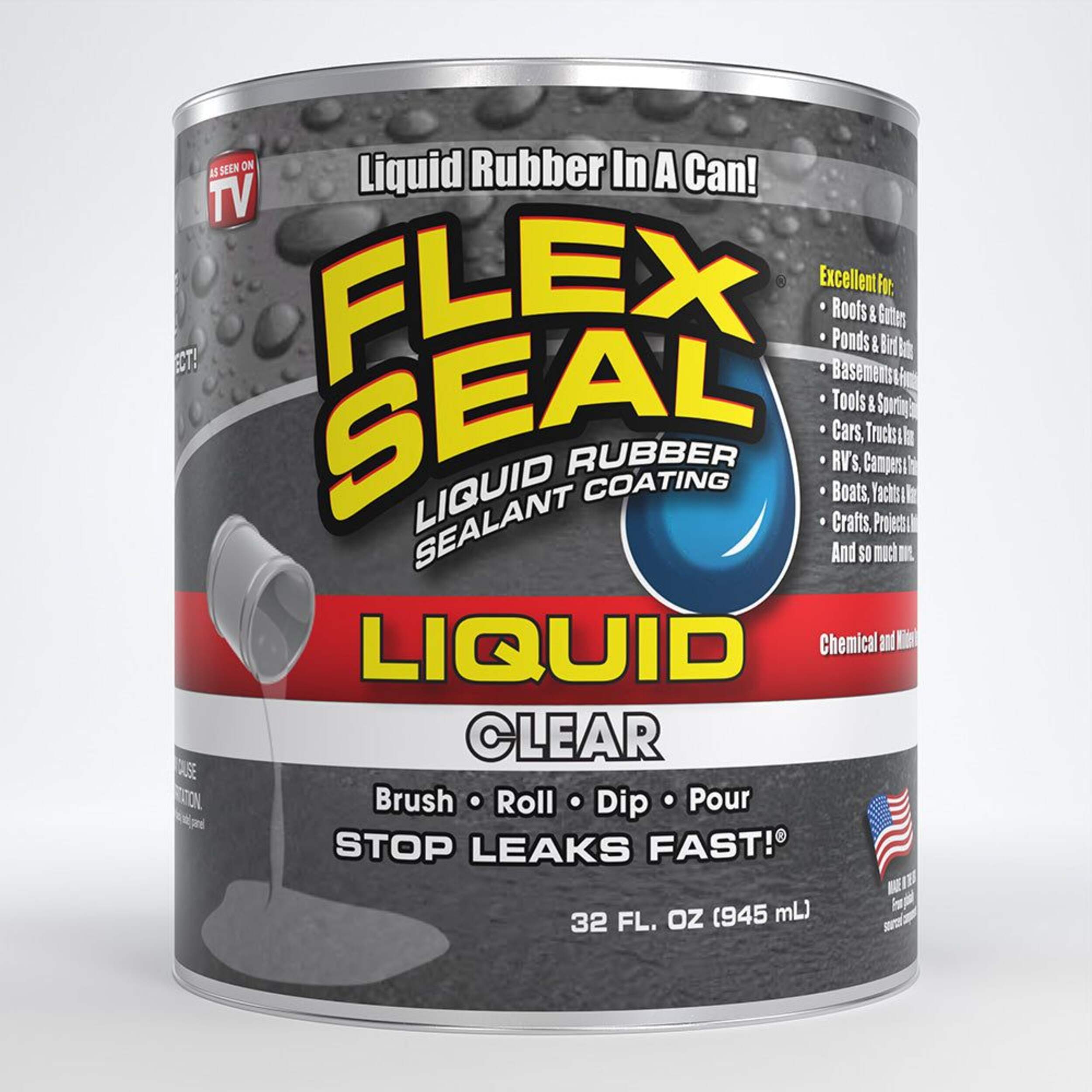 Flex Seal Liquid Rubber Sealant Coating, Paint-On Weatherproof Leak Protector, Clear, 946-mL Front_Flat