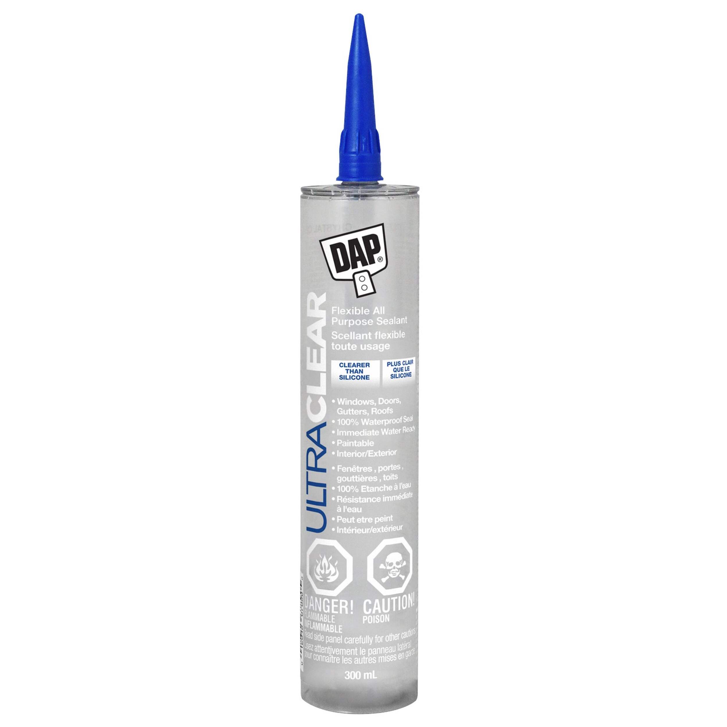 DAP Ultra Clear Flexible All-Purpose Indoor/Outdoor Waterproof Sealant, Clear, 300-mL Front_Flat