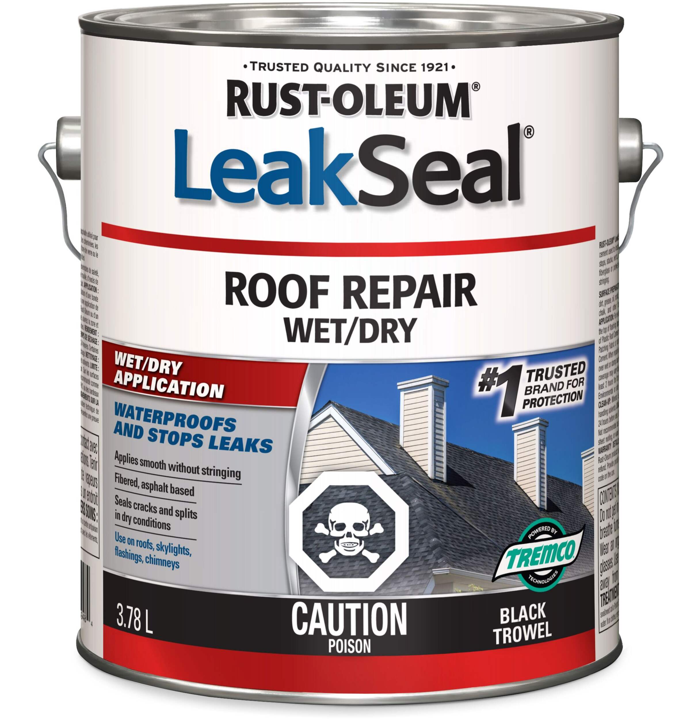 Rust-Oleum LeakSeal Waterproof Roof Repair Sealant, Wet/Dry Application, Black Trowel, 3.78-L Front_Elevated