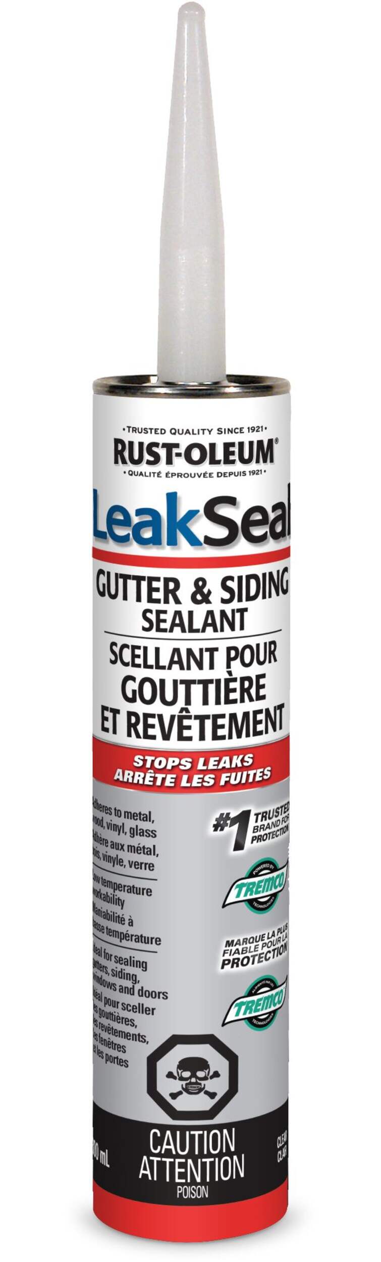 Rust-Oleum LeakSeal Gutter & Siding Sealant All-Weather, All-Surface Repairs, Clear, 300-mL Front_Flat